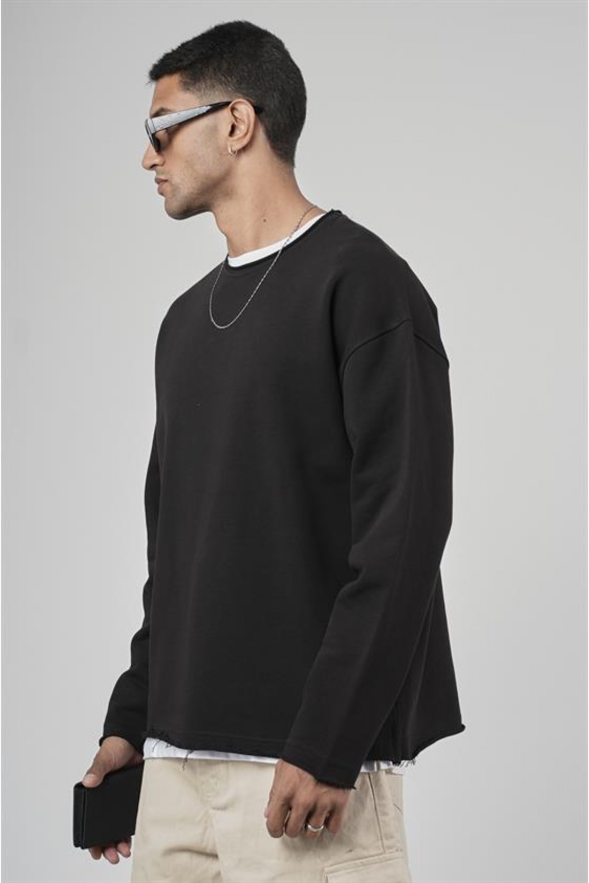 Pis Yaka Oversize Kesim Erkek Düz Sweatshirt S