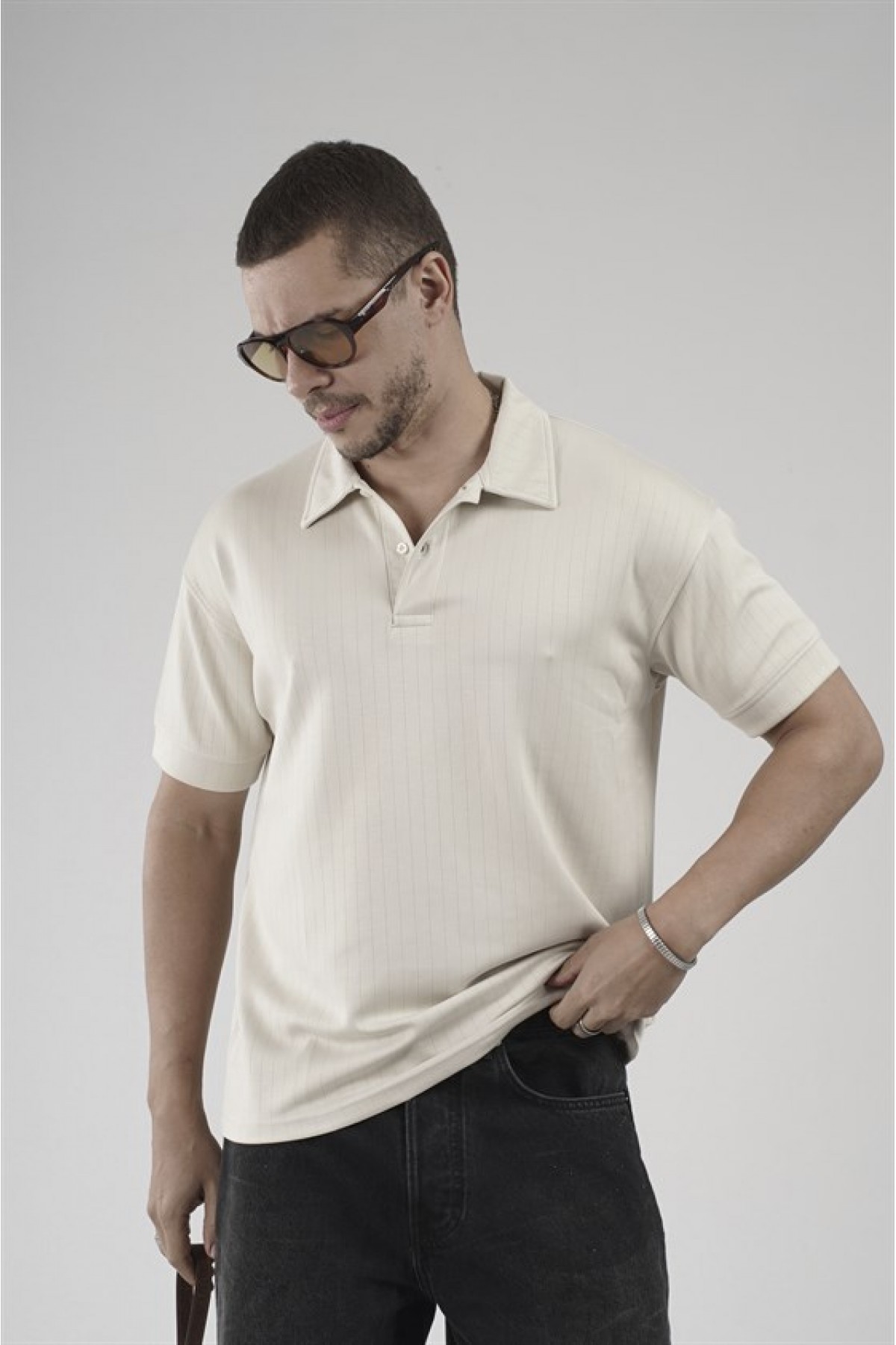 Polo Yaka Çizgi Detaylı Regular Kalıp Erkek Tişört S