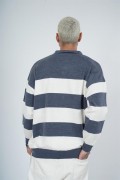 Polo Yaka Çizgili Erkek Oversize Kalıp Kazak S