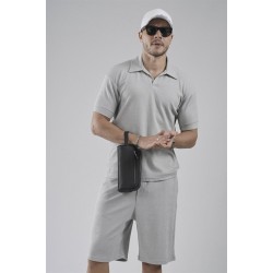 Polo Yaka Regular Kalıp Jakarlı Şort Tişört Alt Üst Takım S