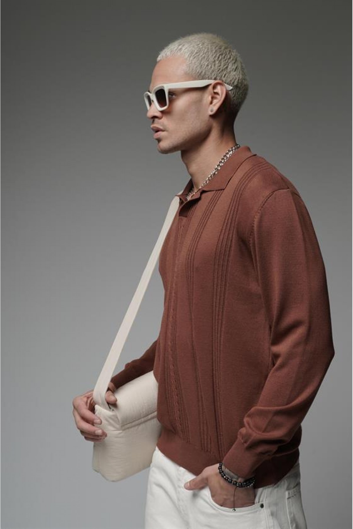 Polo Yaka Saç Örgülü Regular Kalıp Erkek Kazak S