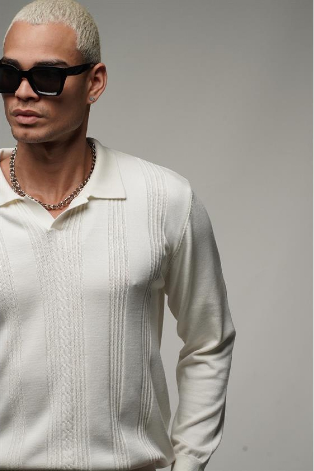 Polo Yaka Saç Örgülü Regular Kalıp Erkek Kazak S