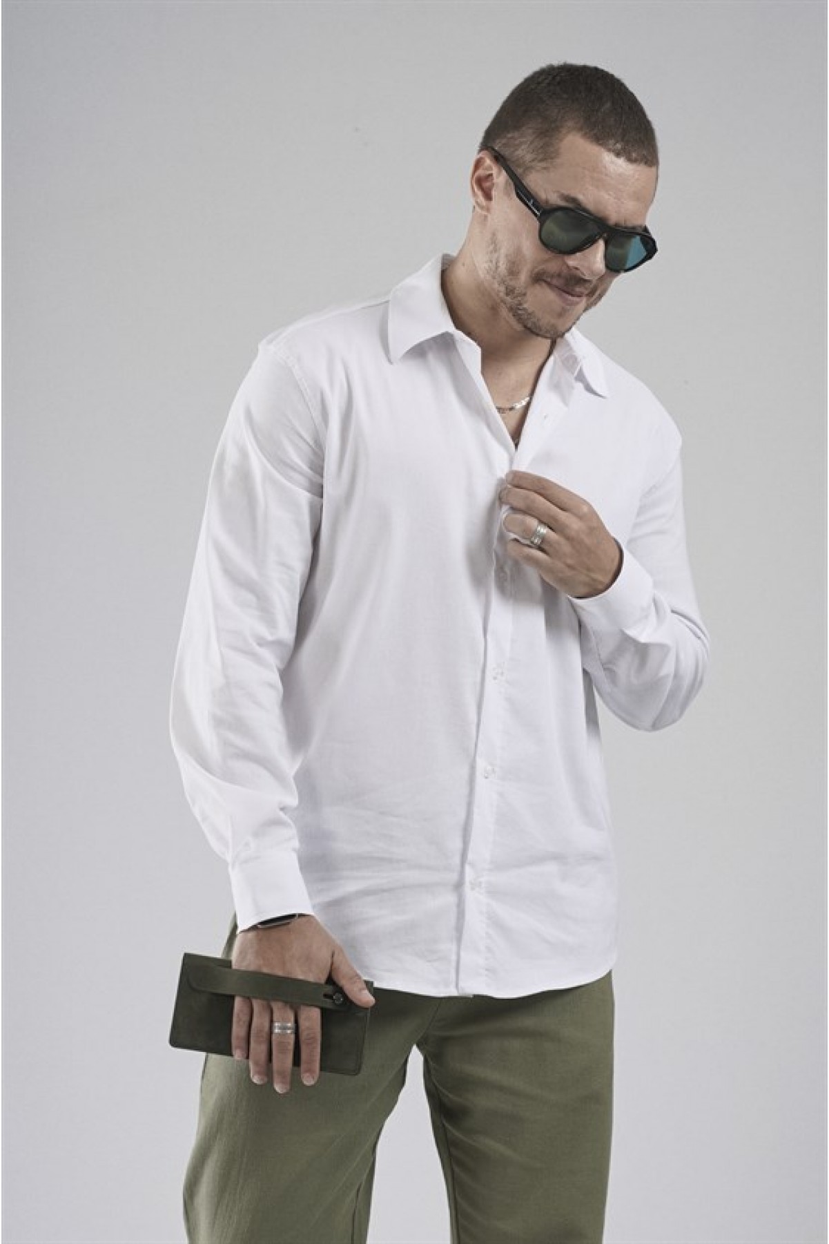 Regular Fit Kalıp Esnek %100 Pamuklu Erkek Düz Gömlek S
