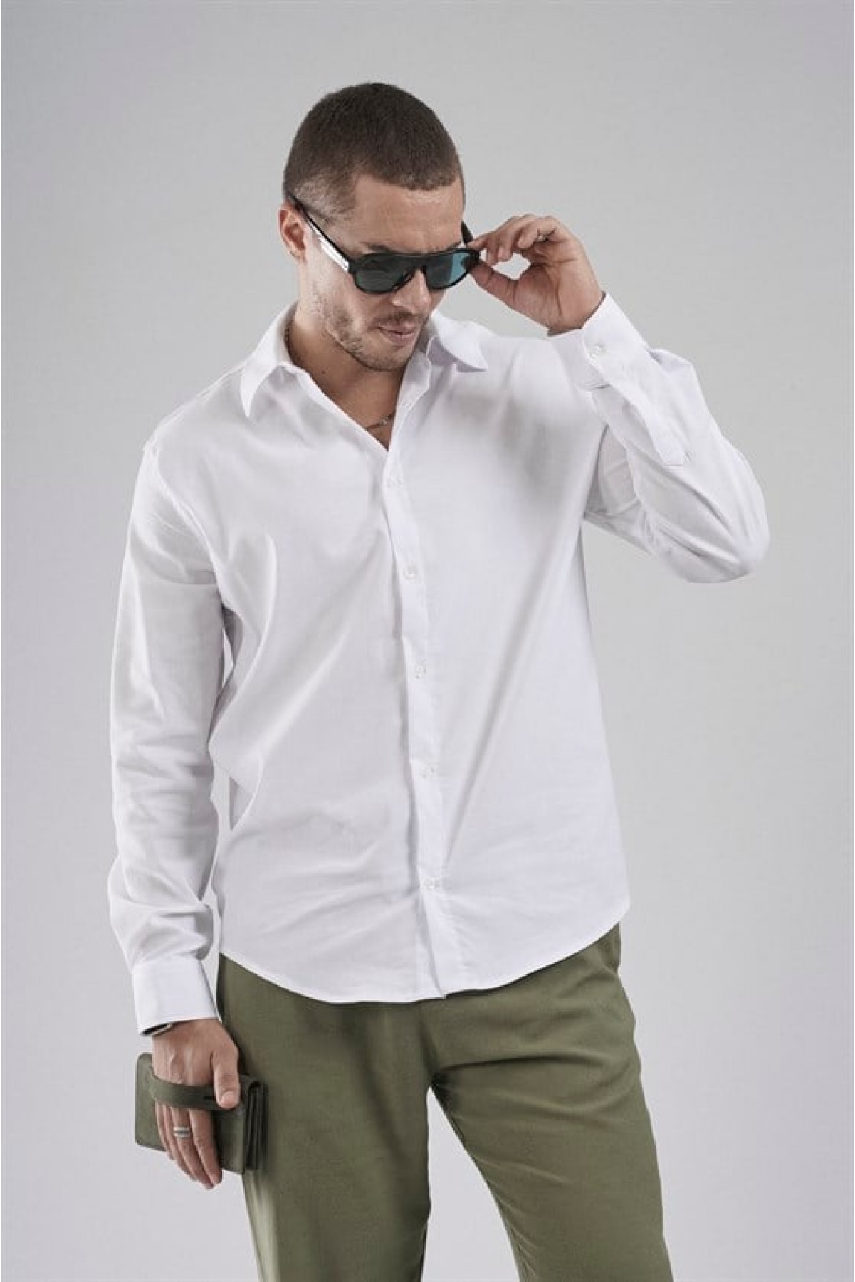 Regular Fit Kalıp Esnek %100 Pamuklu Erkek Düz Gömlek S