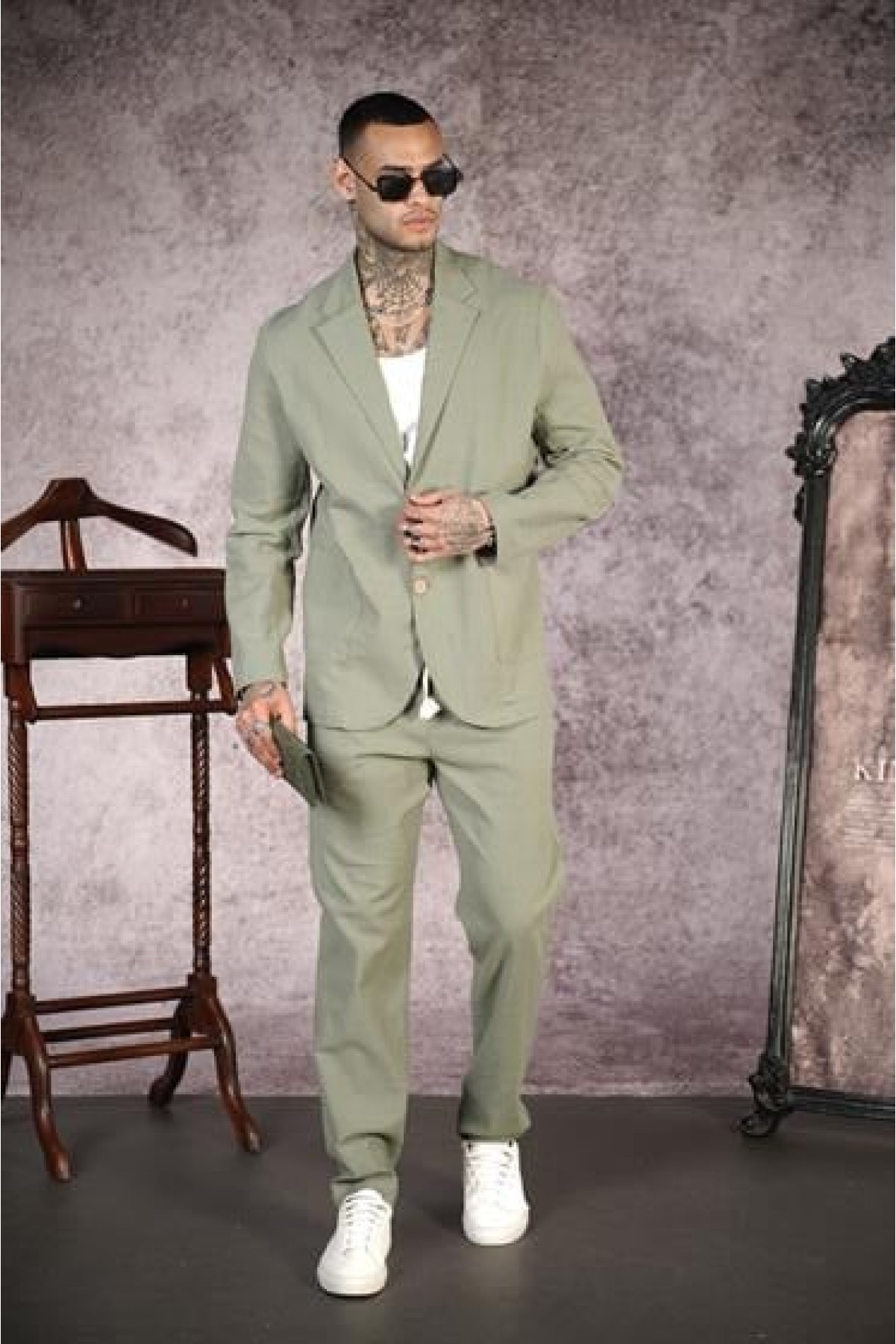 Regular Kalıp Blazer Keten Alt Üst Takım S