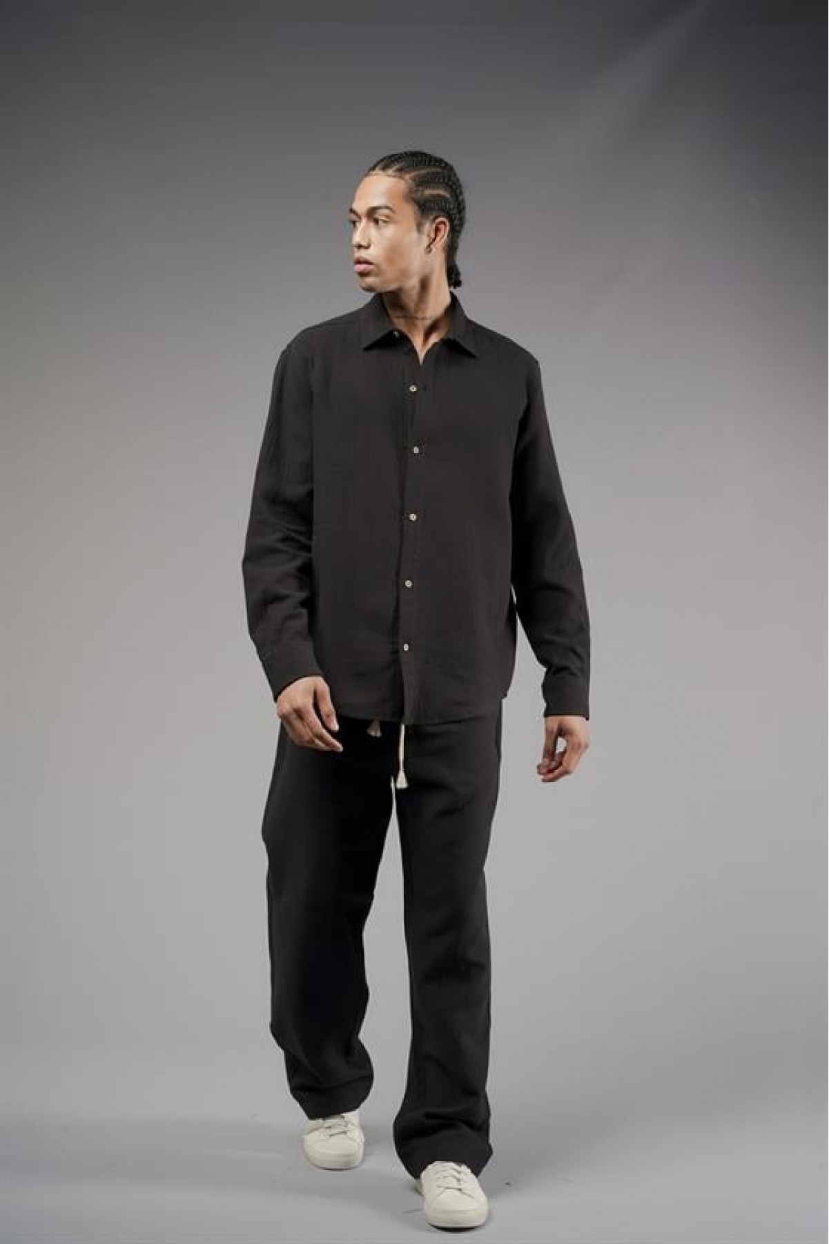 Regular Kalıp Müslin Kumaş Uzun Kol Erkek Gömlek S