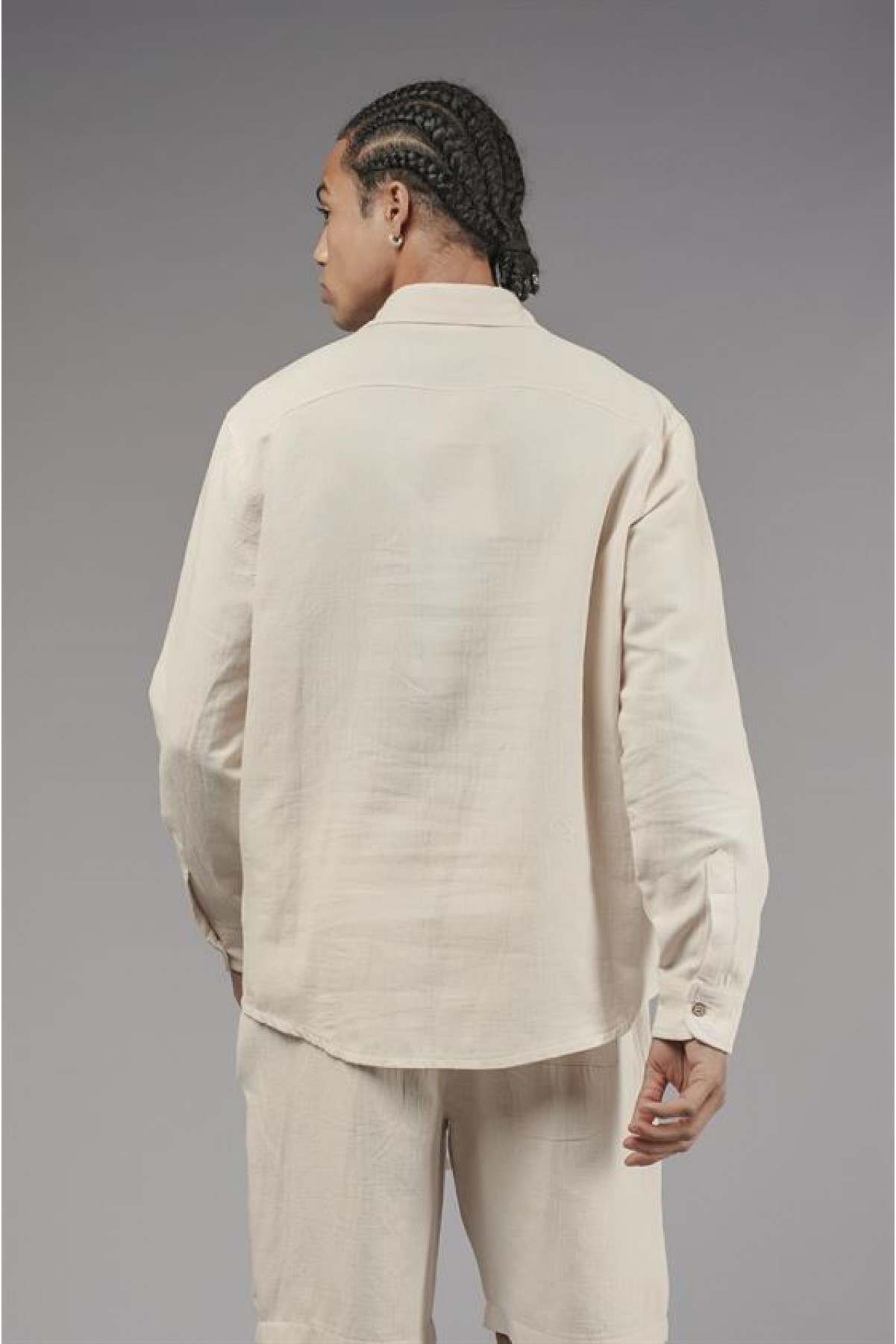 Regular Kalıp Müslin Kumaş Uzun Kol Erkek Gömlek S