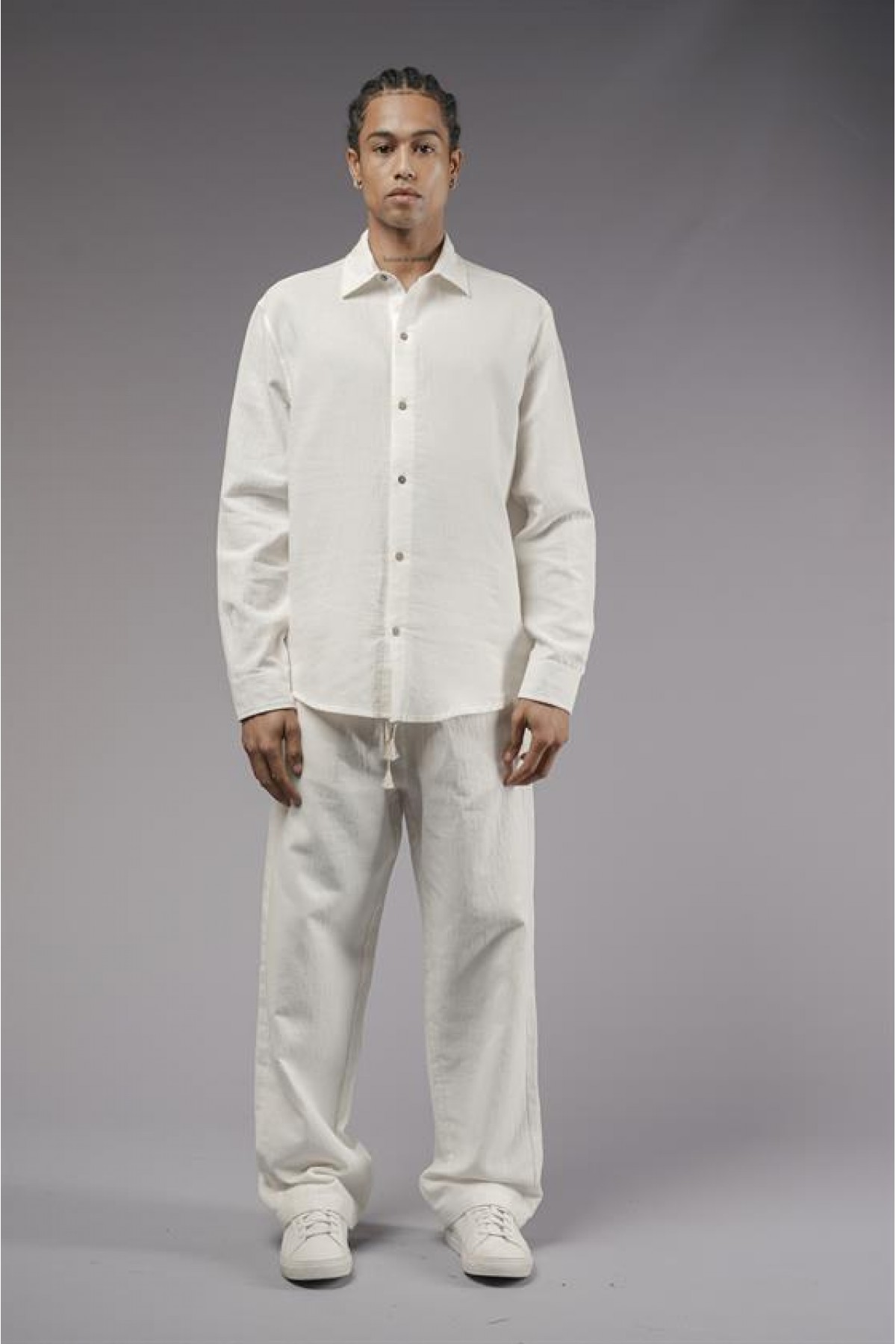 Regular Kalıp Müslin Kumaş Uzun Kol Erkek Gömlek S