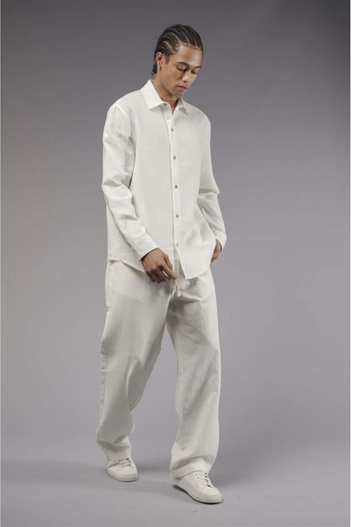 Regular Kalıp Müslin Kumaş Uzun Kol Erkek Gömlek S