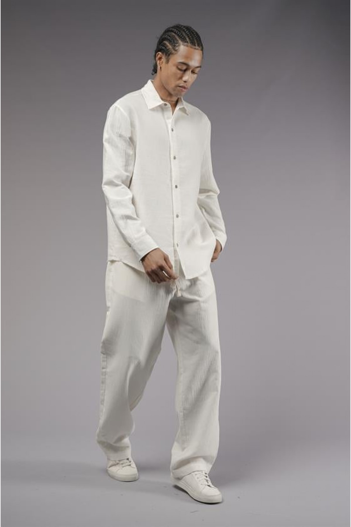 Regular Kalıp Müslin Kumaş Uzun Kol Erkek Gömlek S