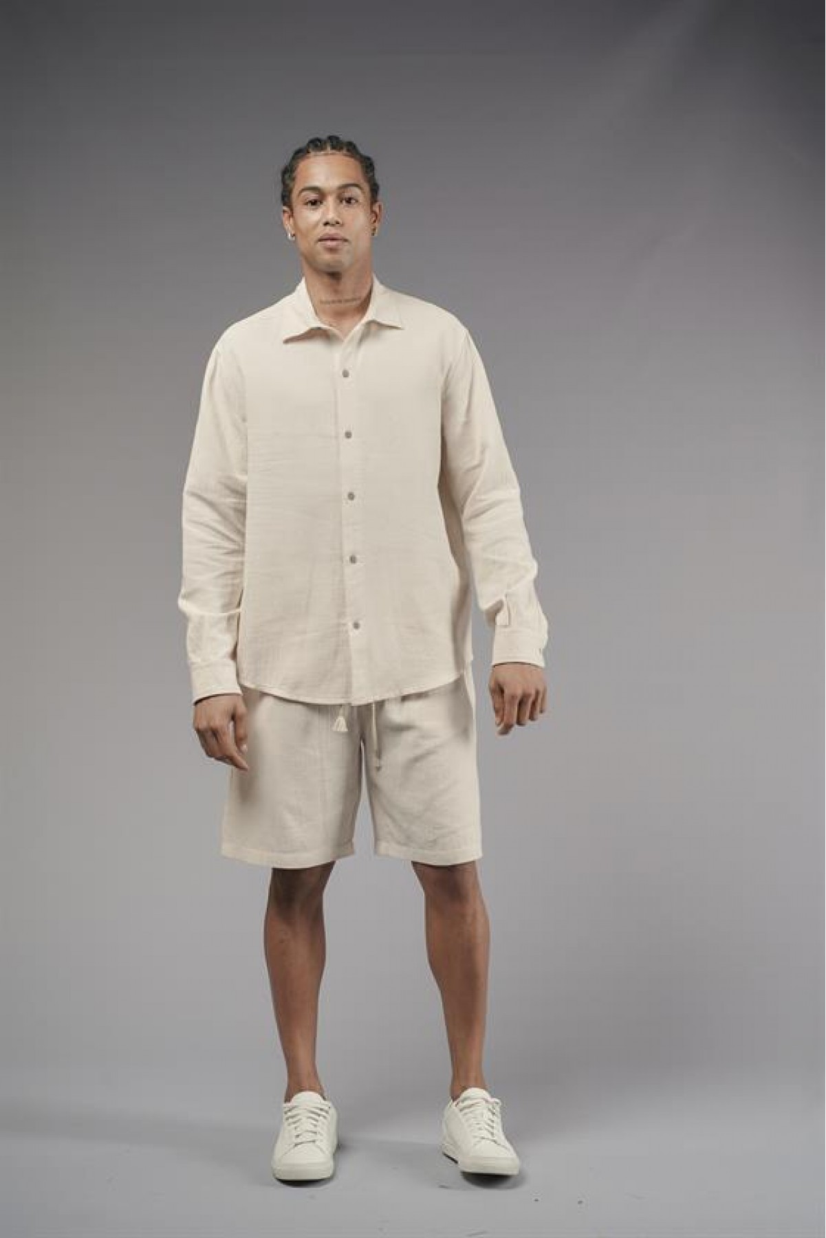 Regular Kalıp Müslin Kumaş Uzun Kol Erkek Gömlek S