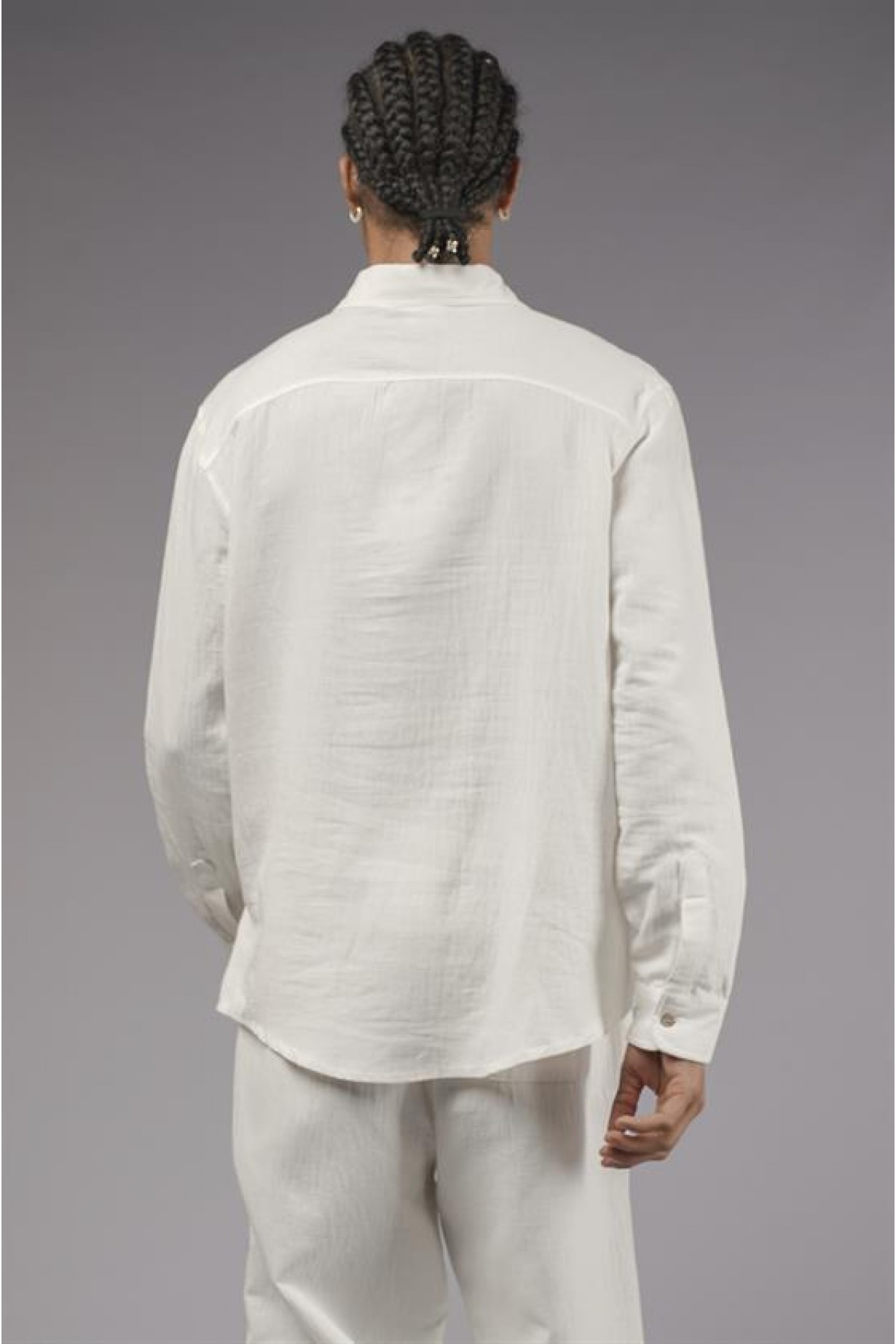 Regular Kalıp Müslin Kumaş Uzun Kol Erkek Gömlek S