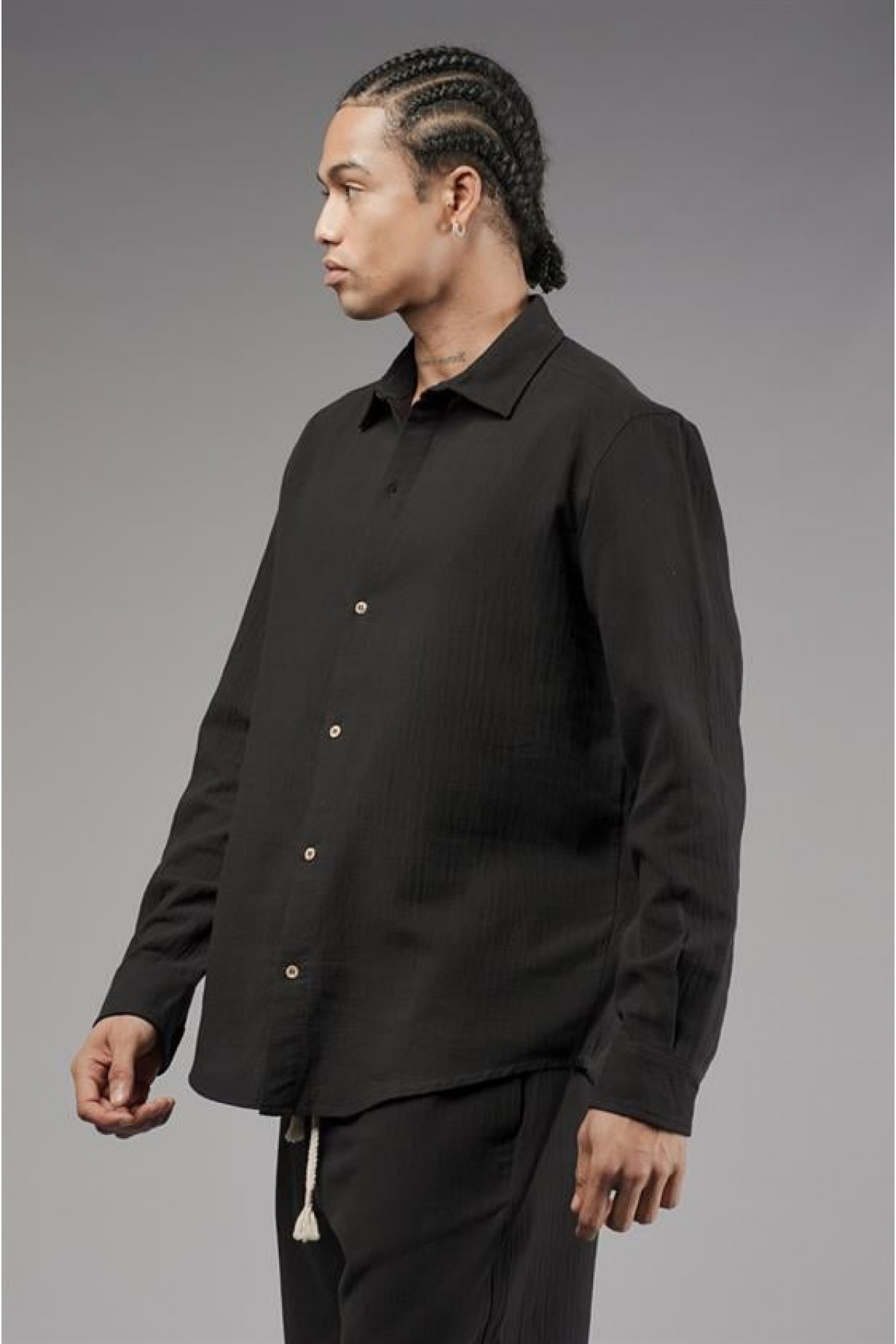 Regular Kalıp Müslin Kumaş Uzun Kol Erkek Gömlek S