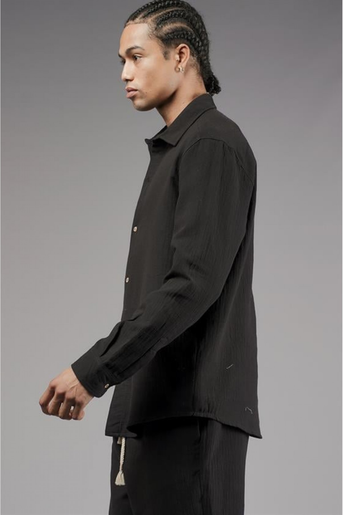 Regular Kalıp Müslin Kumaş Uzun Kol Erkek Gömlek S