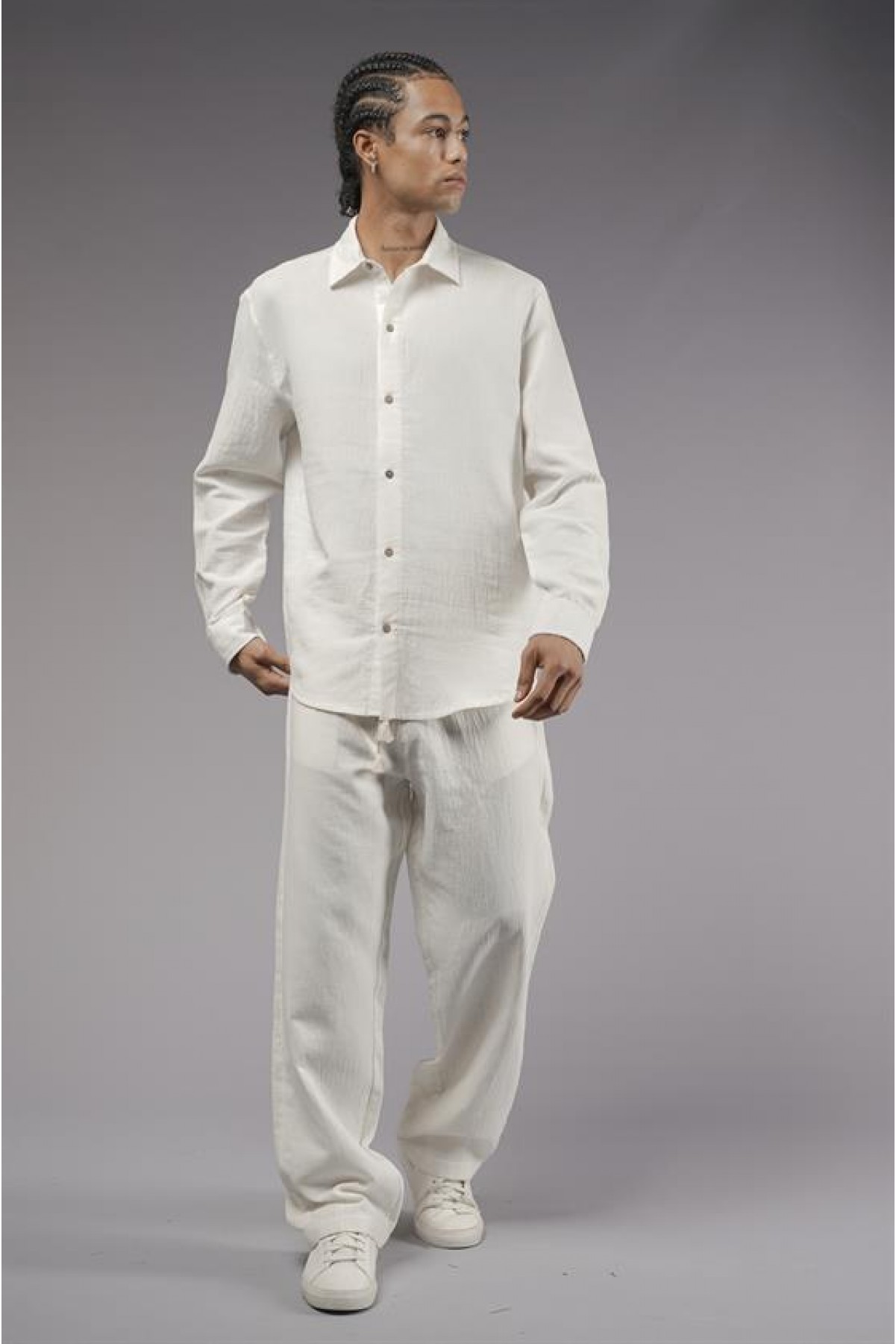 Regular Kalıp Müslin Kumaş Uzun Kol Erkek Gömlek S