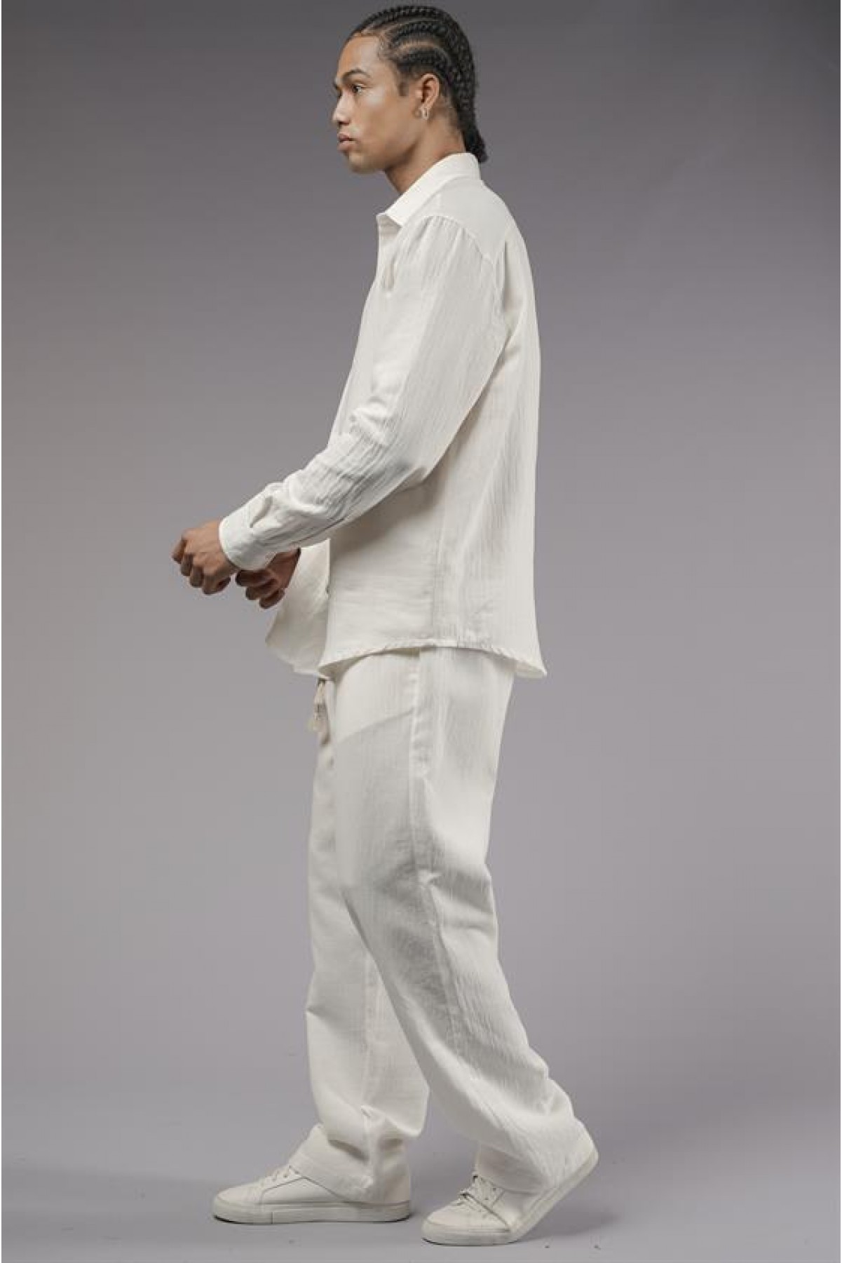 Regular Kalıp Müslin Kumaş Uzun Kol Erkek Gömlek S