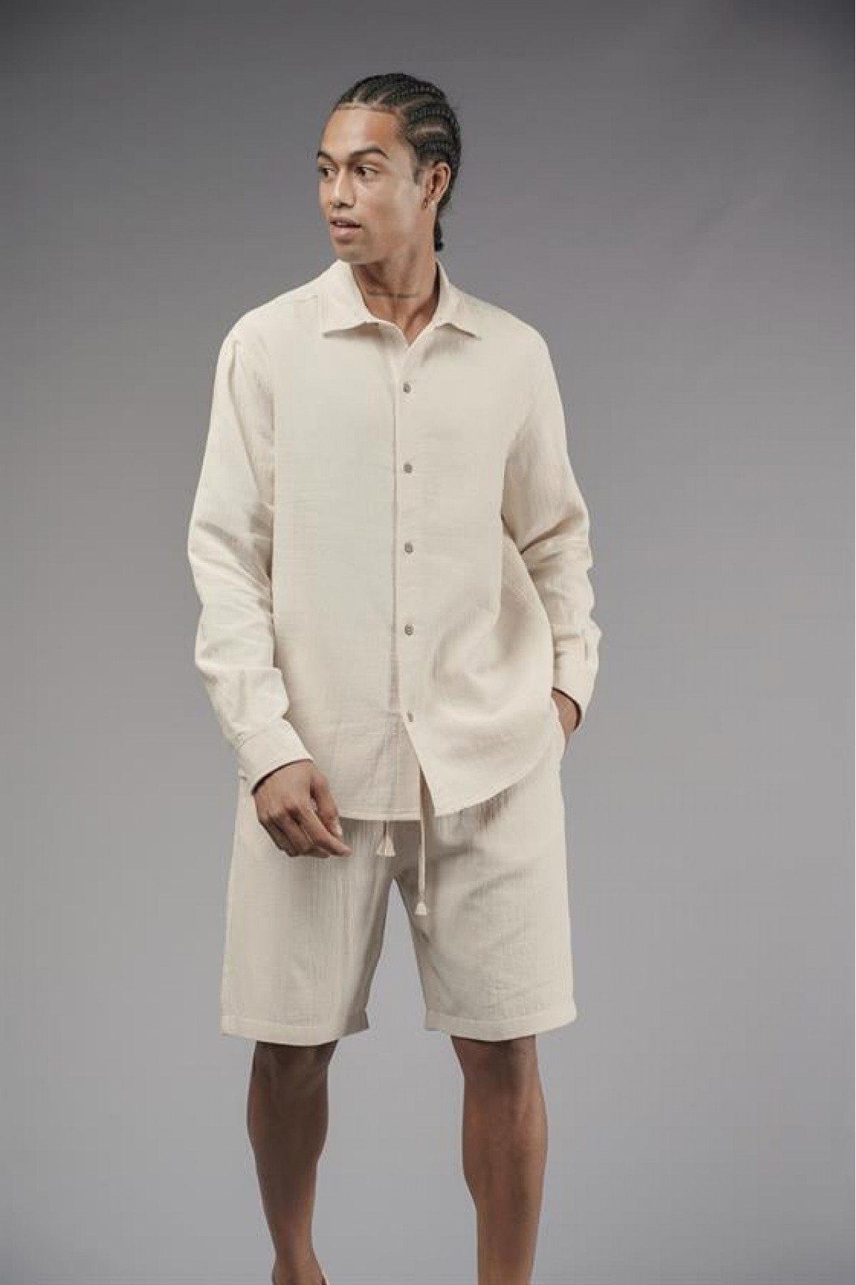 Regular Kalıp Müslin Kumaş Uzun Kol Erkek Gömlek S