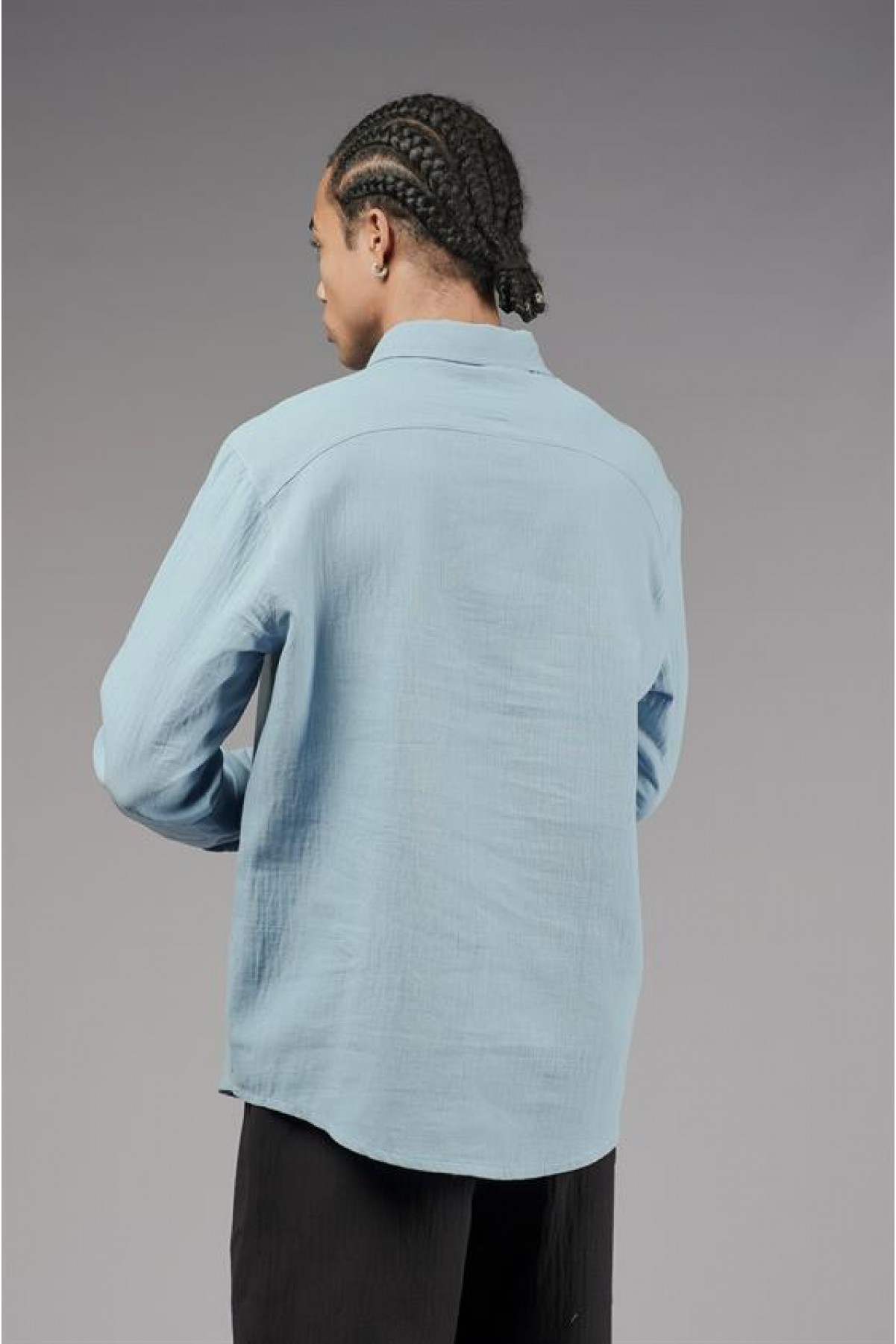 Regular Kalıp Müslin Kumaş Uzun Kol Erkek Gömlek S