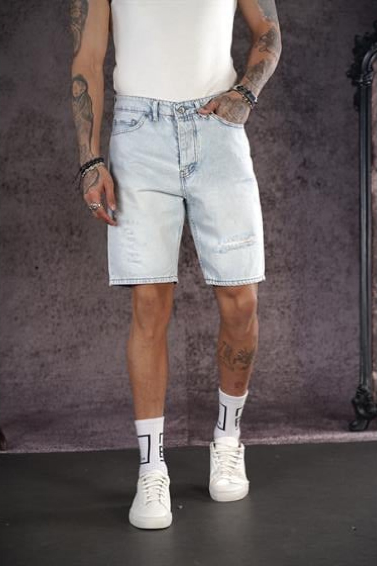 Regular Kalıp Sökük Erkek Kot Şort 29