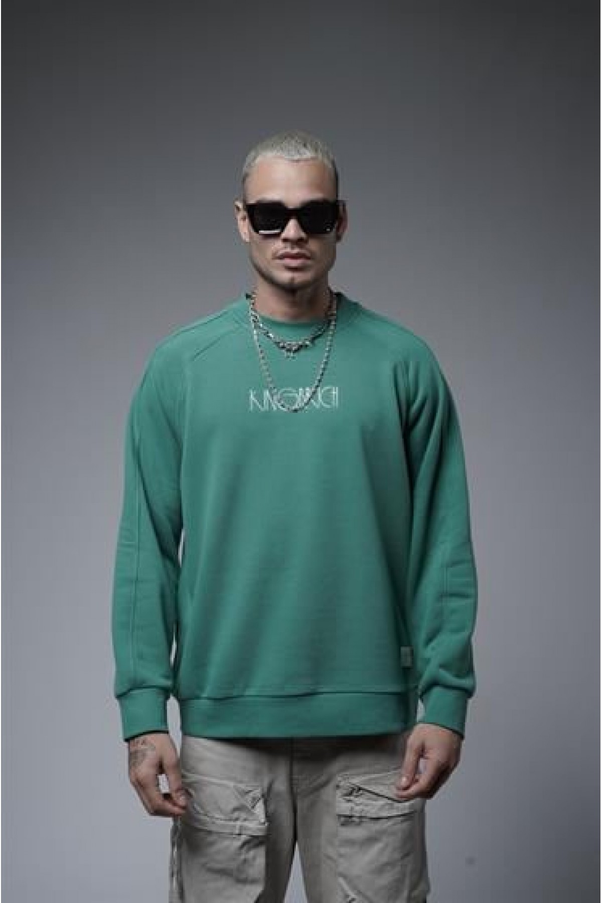 Ribanalı Yaka Reglan Kol Baskılı Oversize Kalıp Sweat S