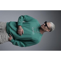 Ribanalı Yaka Reglan Kol Baskılı Oversize Kalıp Sweat S