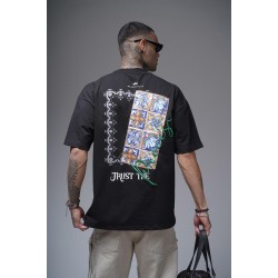 Sırtı Garnili Nakış Detaylı Baskılı Oversize Kalıp Unisex Tişört S