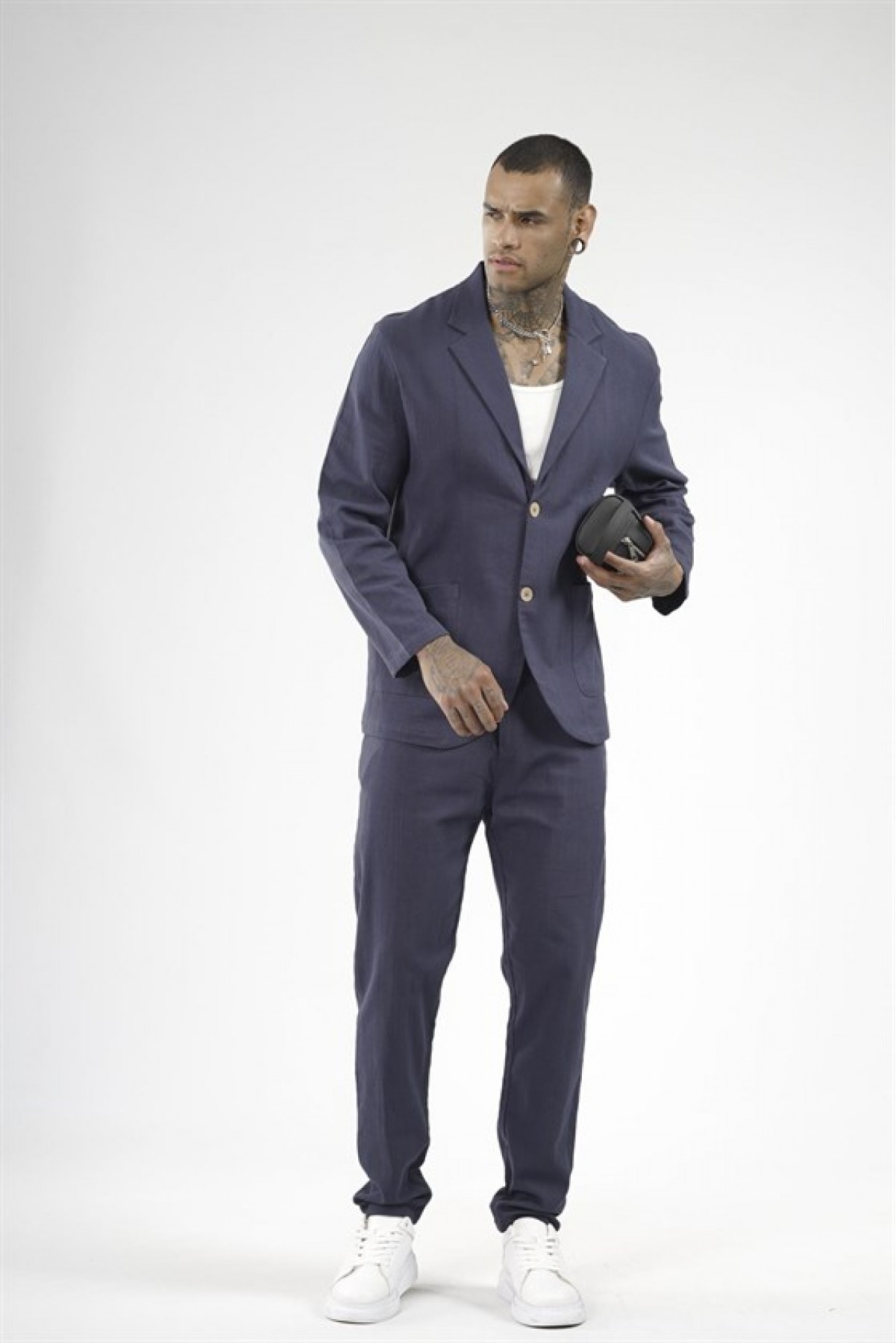 Slim Fit Kalıp Erkek Pamuklu Keten Alt Üst Takım S
