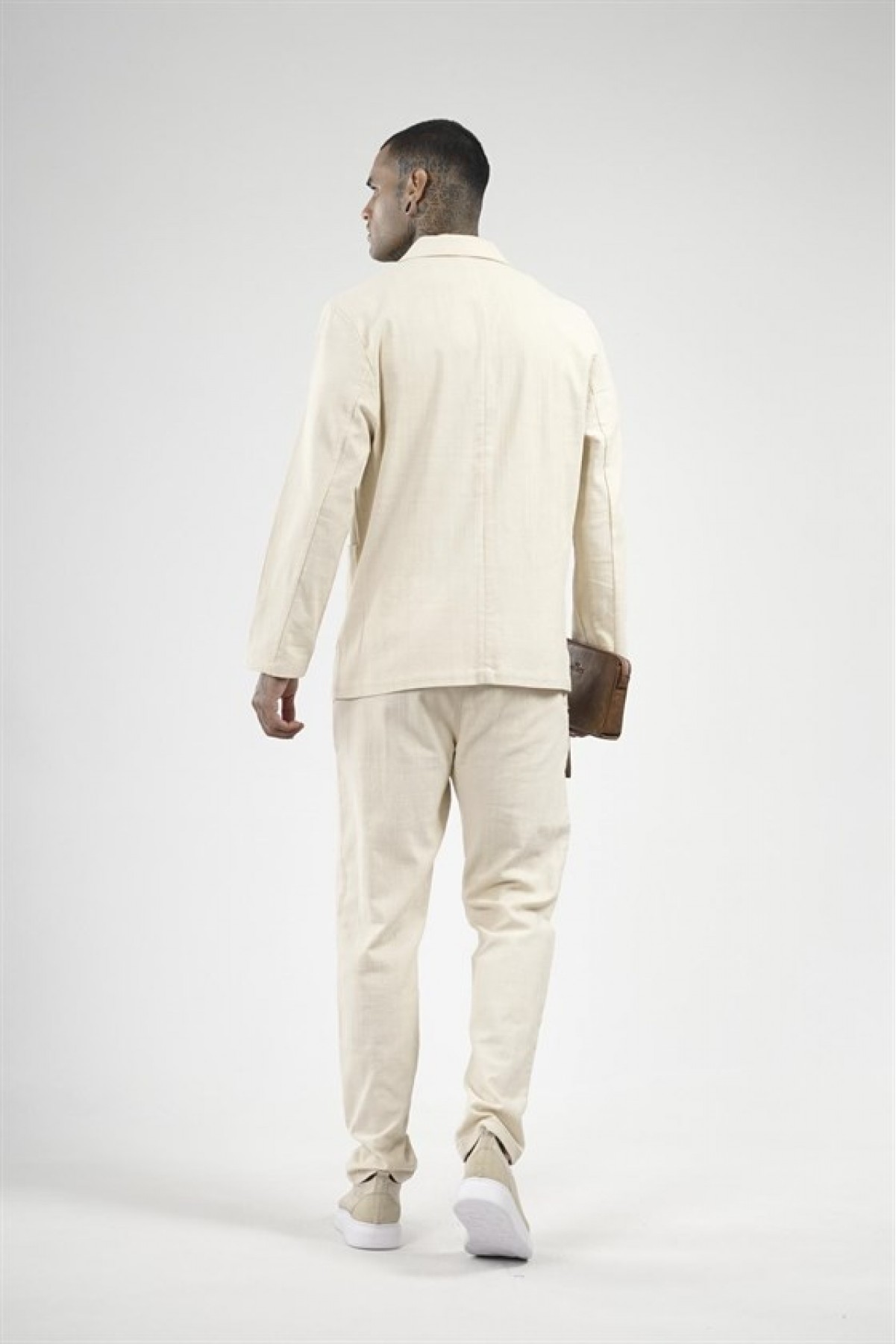 Slim Fit Kalıp Erkek Pamuklu Keten Alt Üst Takım S