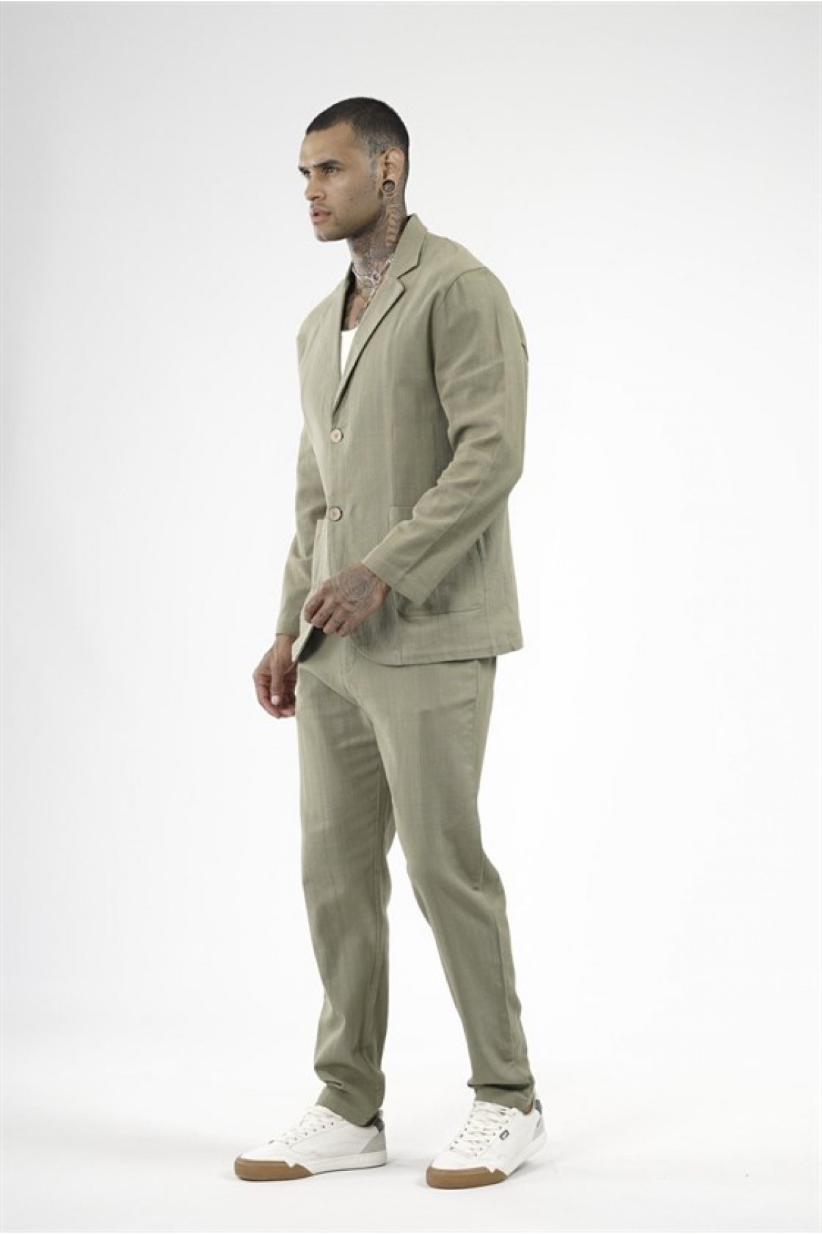 Slim Fit Kalıp Erkek Pamuklu Keten Alt Üst Takım S