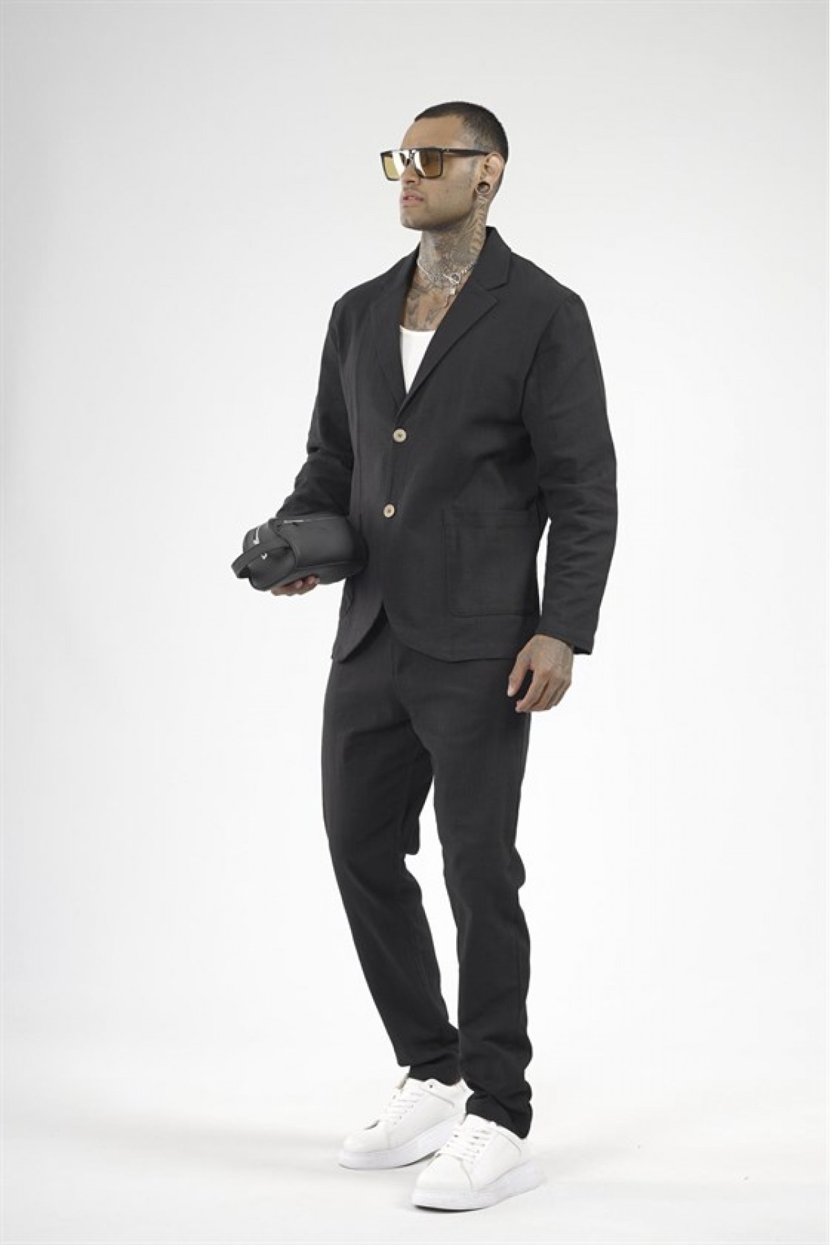 Slim Fit Kalıp Erkek Pamuklu Keten Alt Üst Takım S
