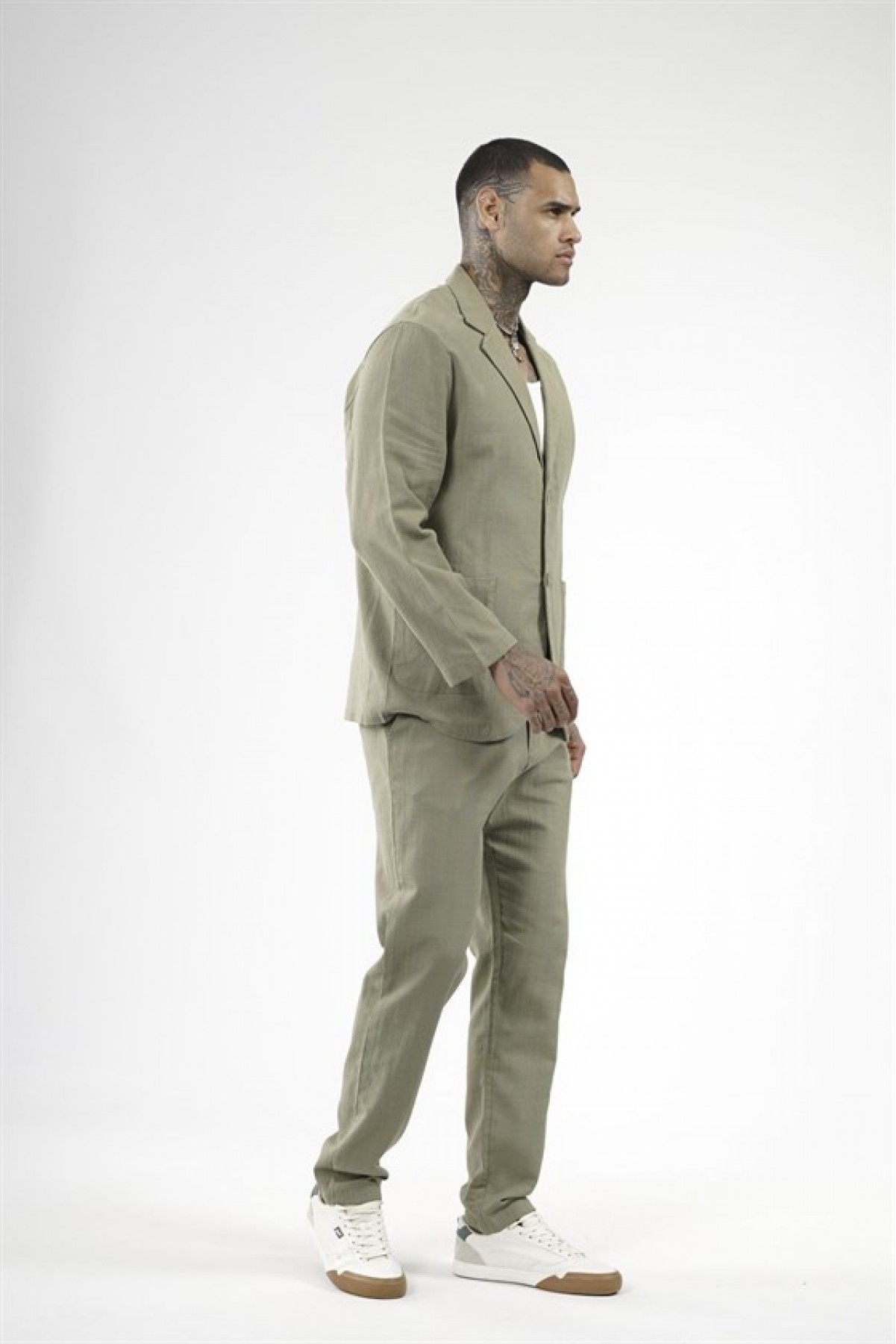 Slim Fit Kalıp Erkek Pamuklu Keten Alt Üst Takım S