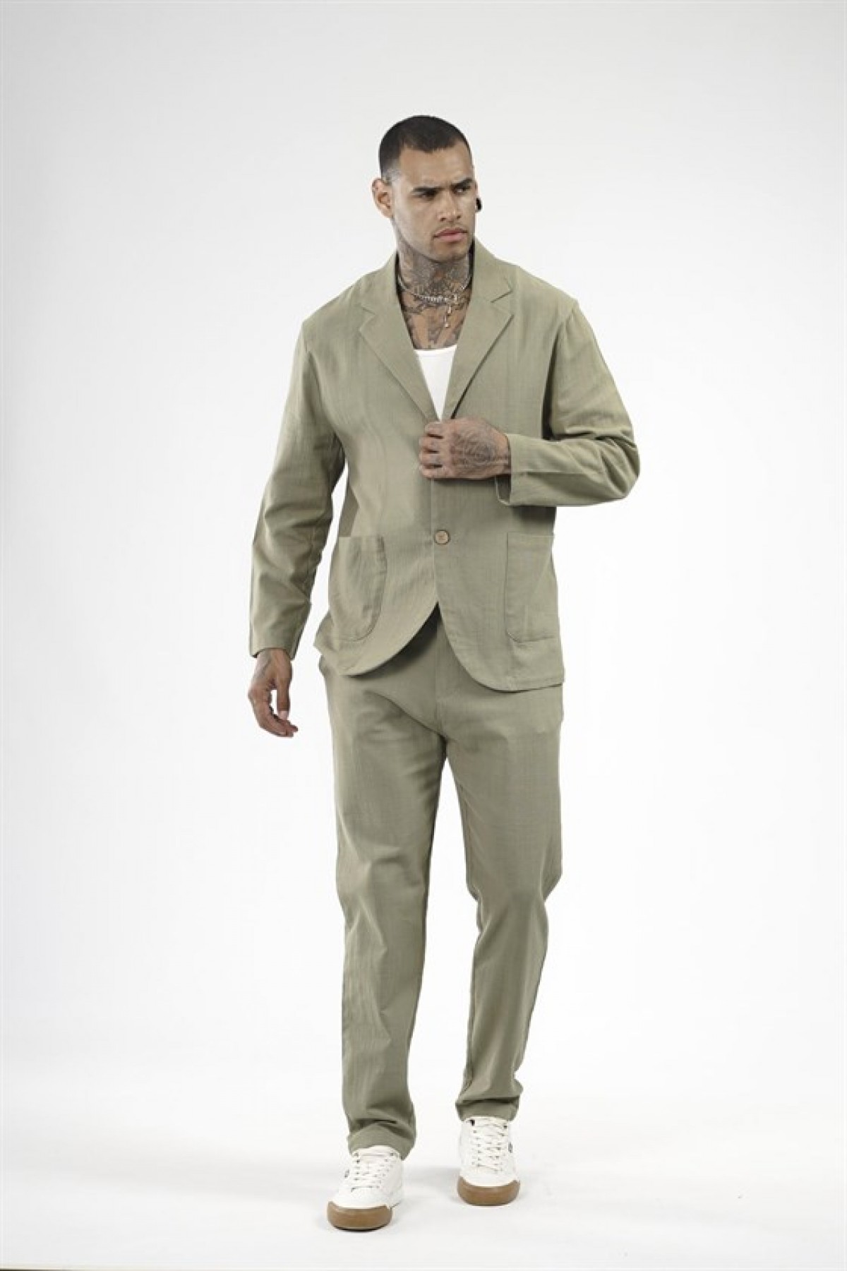 Slim Fit Kalıp Erkek Pamuklu Keten Alt Üst Takım S