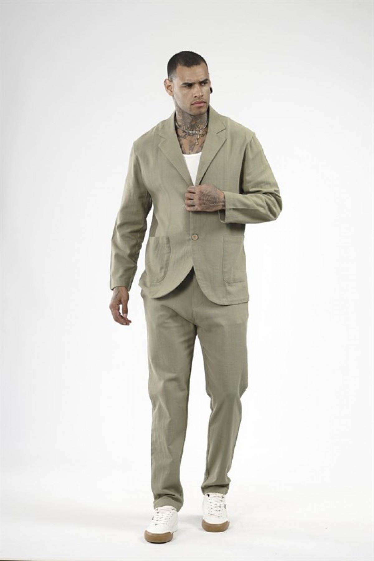 Slim Fit Kalıp Erkek Pamuklu Keten Alt Üst Takım S