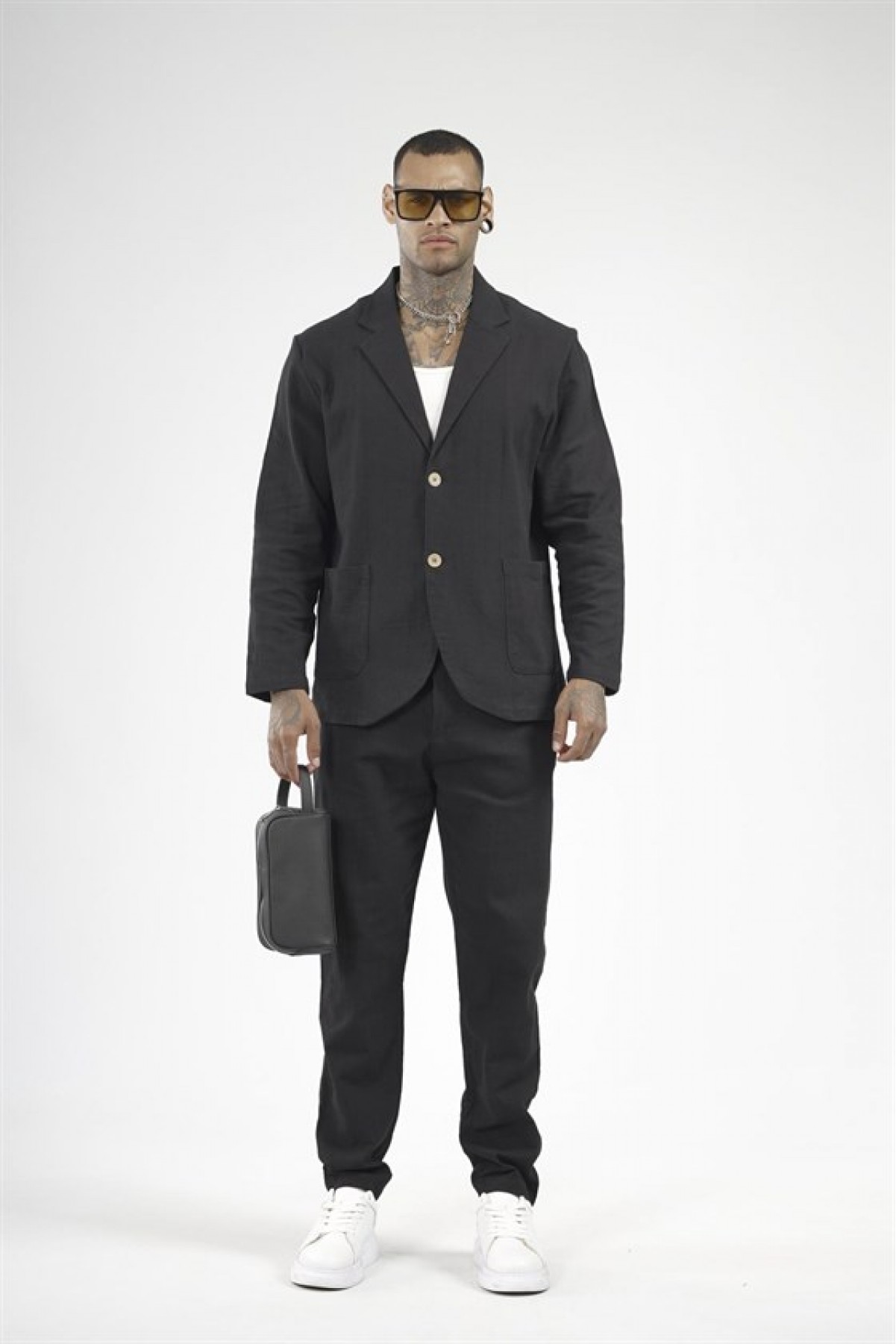 Slim Fit Kalıp Erkek Pamuklu Keten Alt Üst Takım S