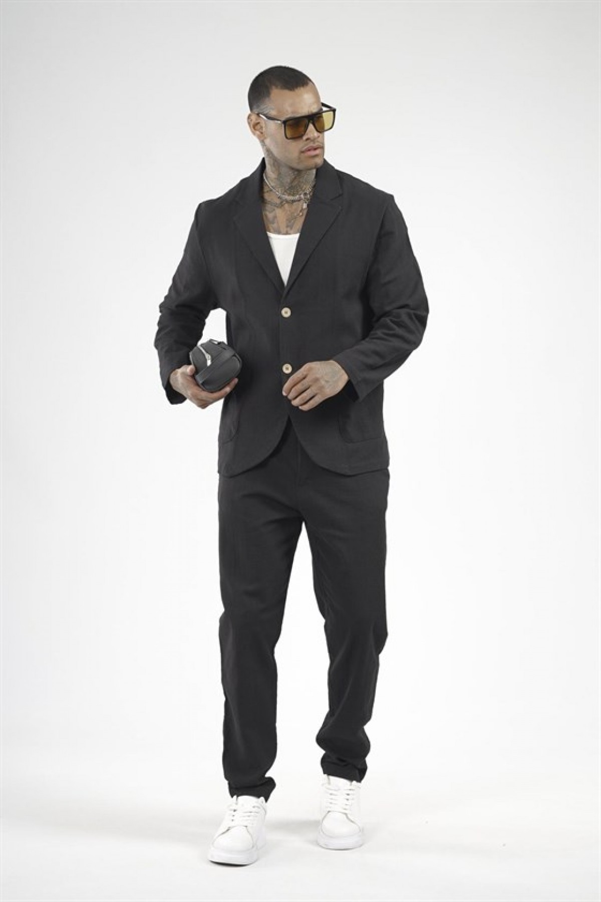 Slim Fit Kalıp Erkek Pamuklu Keten Alt Üst Takım S