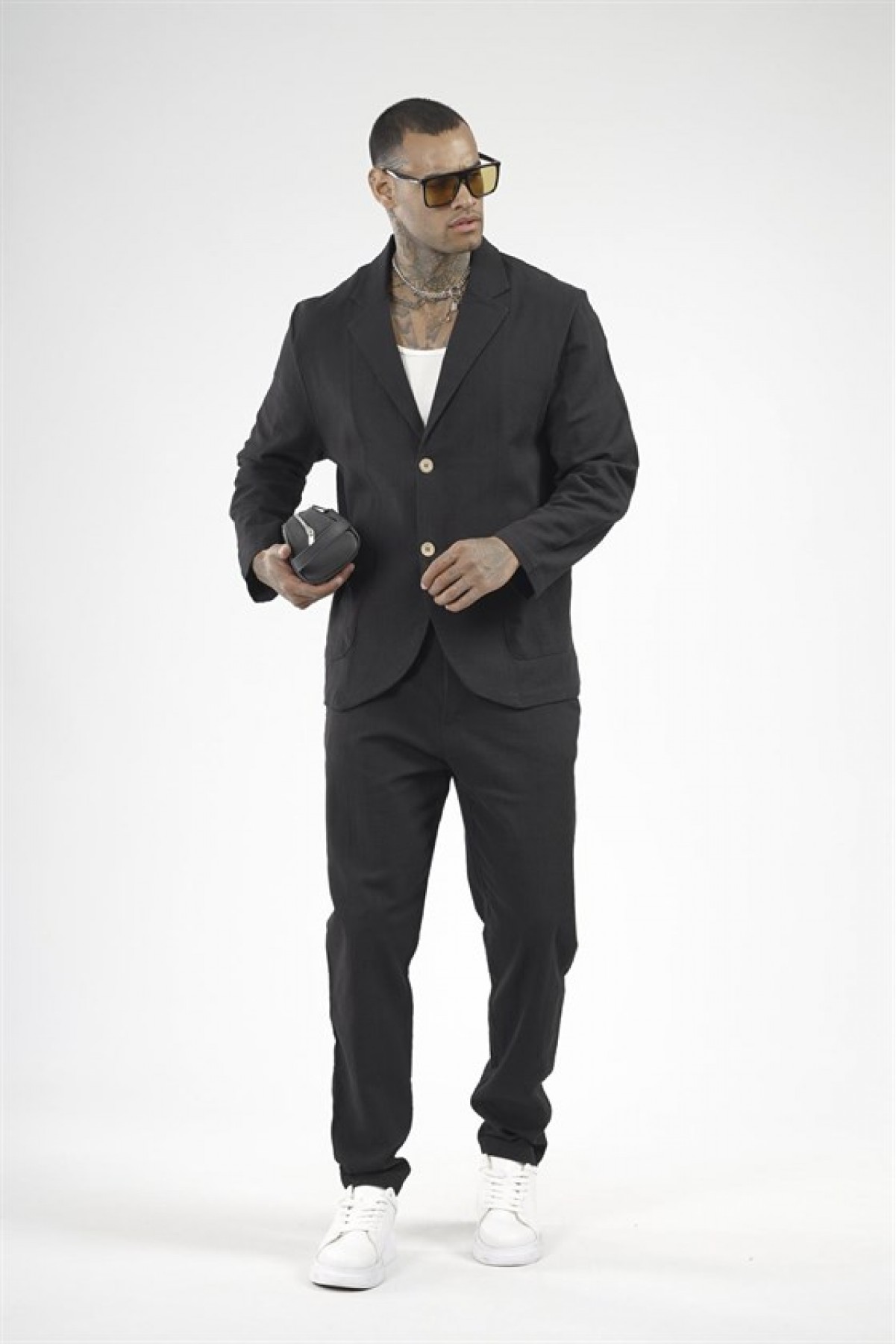 Slim Fit Kalıp Erkek Pamuklu Keten Alt Üst Takım S