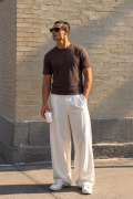 Slim Fit Kalıp Kolu Ribanalı Basic %100 Pamuklu Tişört S