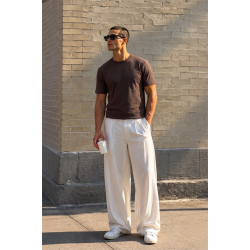 Slim Fit Kalıp Kolu Ribanalı Basic %100 Pamuklu Tişört S
