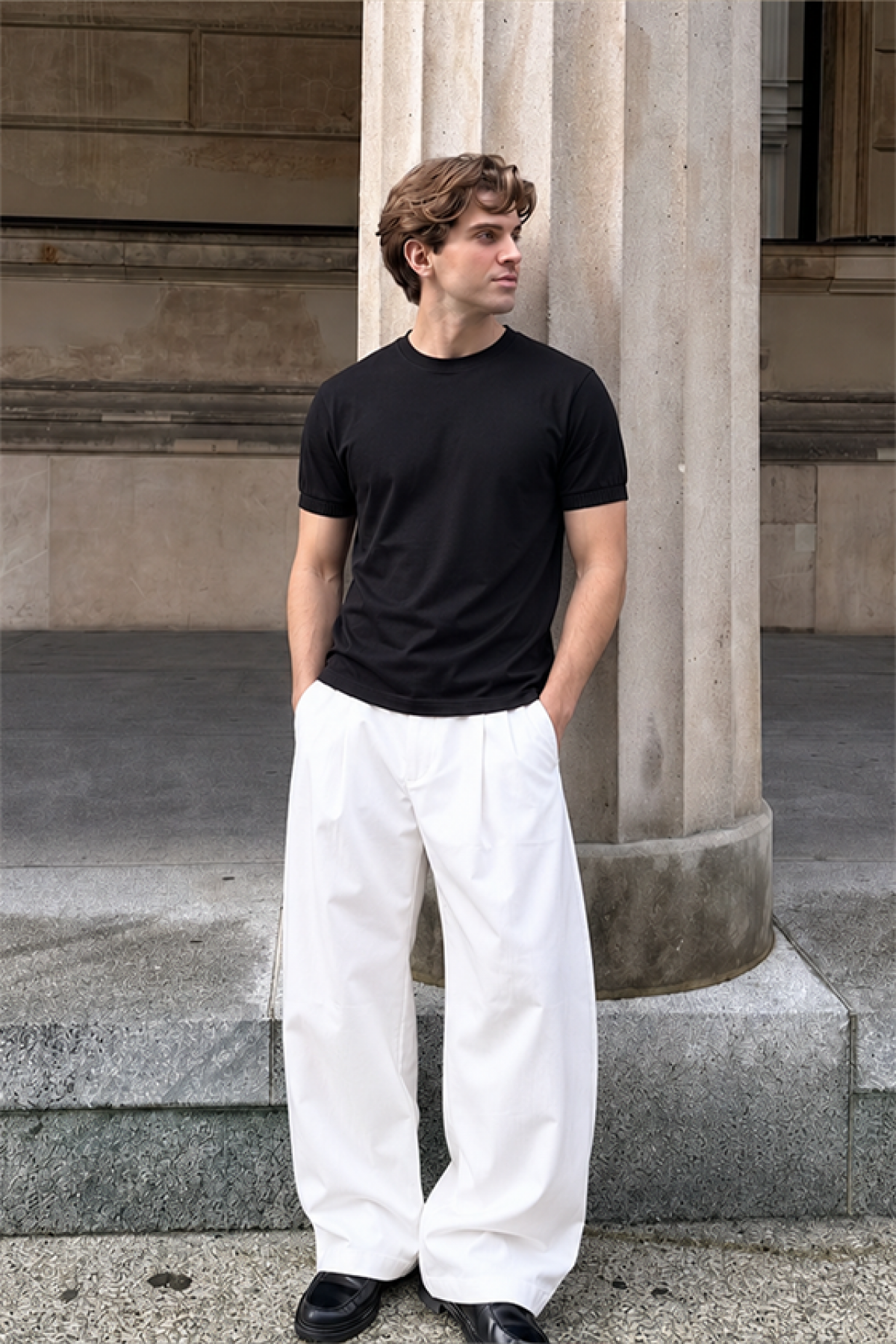 Slim Fit Kalıp Kolu Ribanalı Basic %100 Pamuklu Tişört S