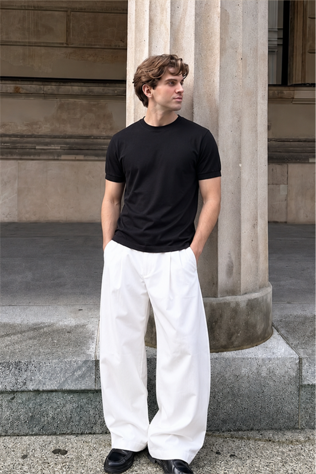 Slim Fit Kalıp Kolu Ribanalı Basic %100 Pamuklu Tişört S