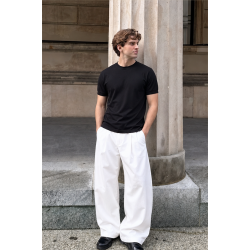 Slim Fit Kalıp Kolu Ribanalı Basic %100 Pamuklu Tişört S