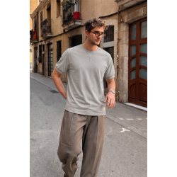 Slim Fit Kalıp Kolu Ribanalı Basic %100 Pamuklu Tişört S
