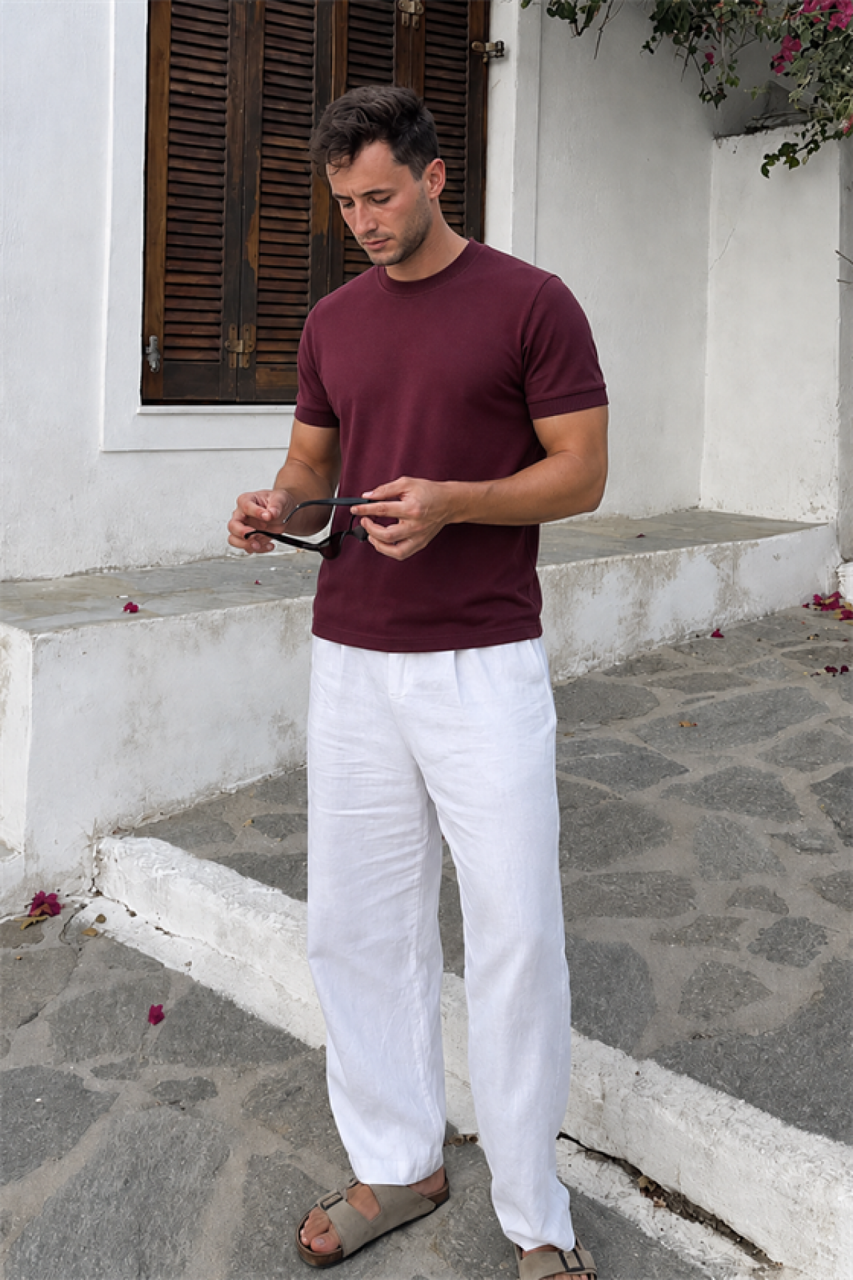 Slim Fit Kalıp Kolu Ribanalı Basic %100 Pamuklu Tişört S