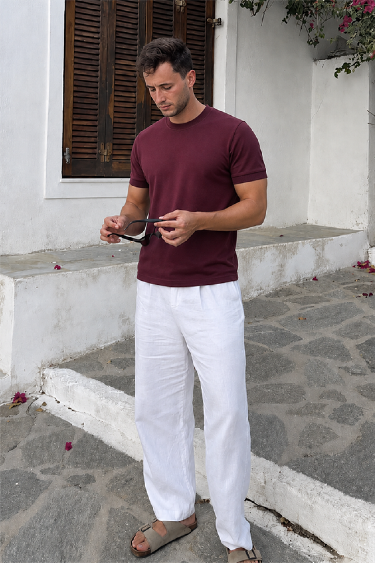 Slim Fit Kalıp Kolu Ribanalı Basic %100 Pamuklu Tişört S