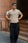 Slim Fit Kalıp Kolu Ribanalı Basic %100 Pamuklu Tişört S