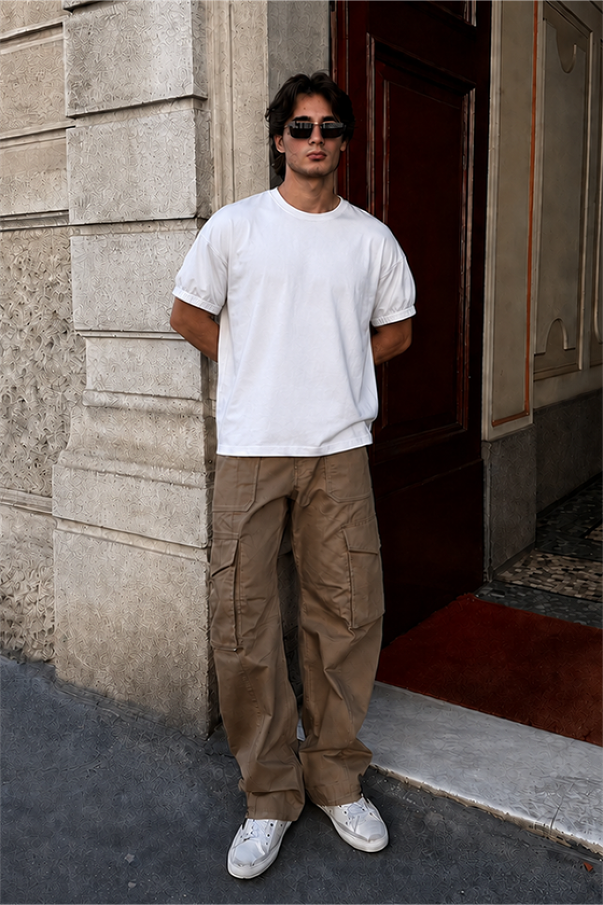Slim Fit Kalıp Kolu Ribanalı Basic %100 Pamuklu Tişört S