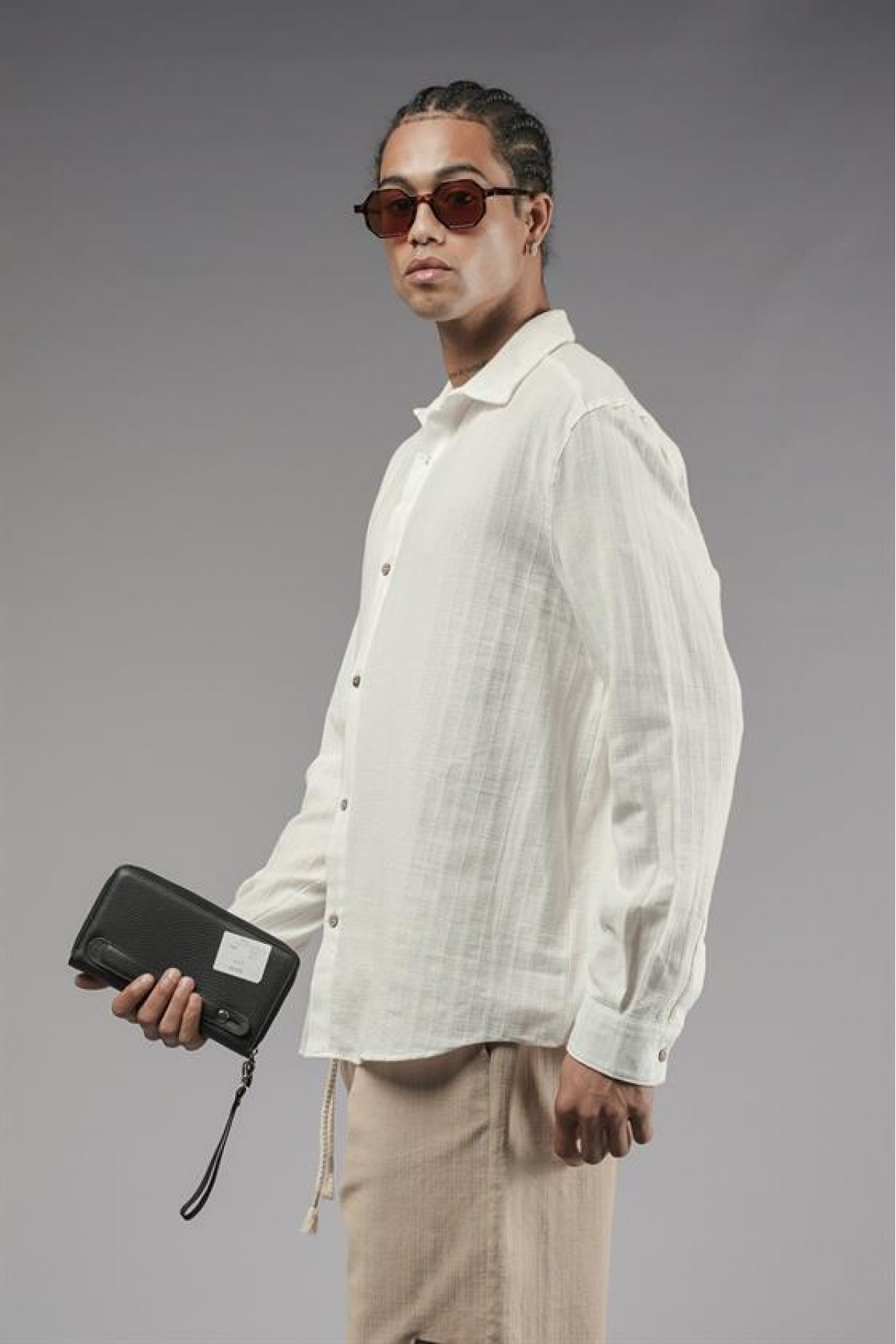 Uzun Kol Düz Keten Gömlek S