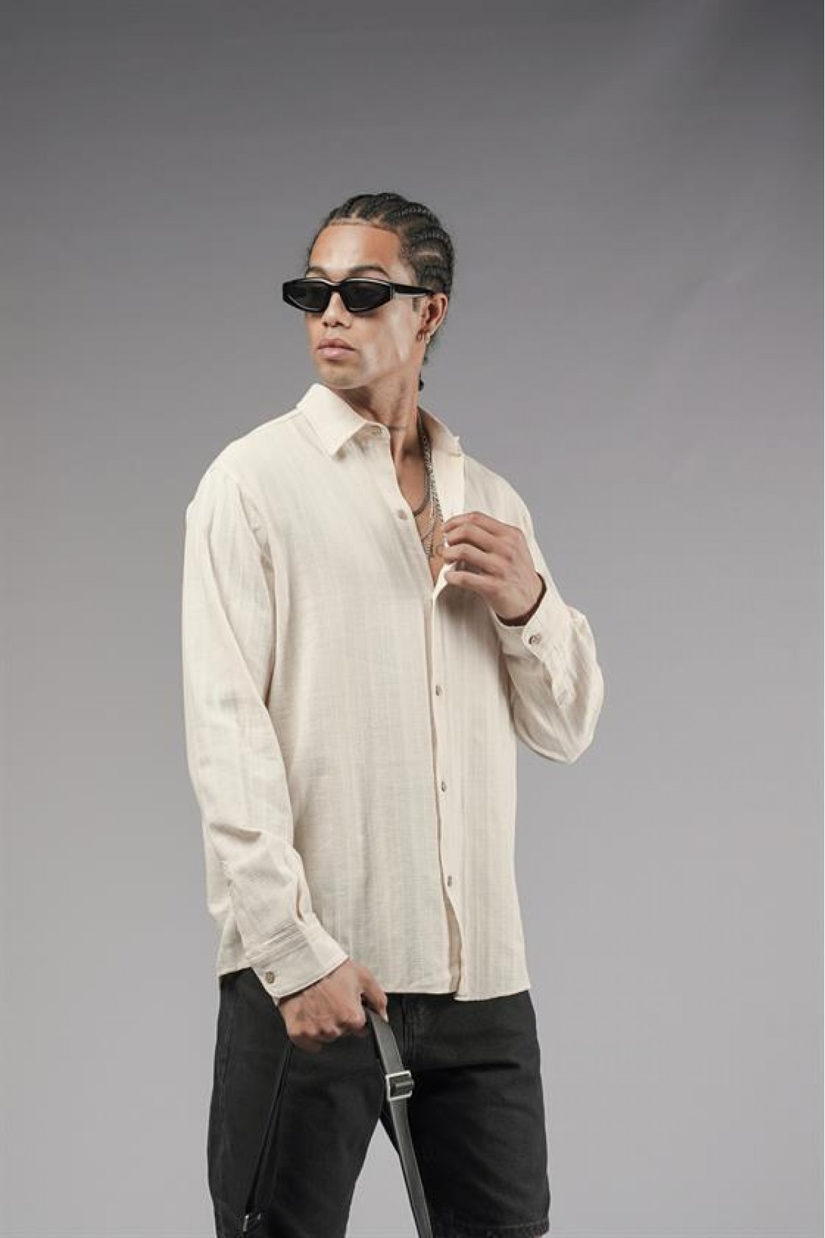 Uzun Kol Düz Keten Gömlek S