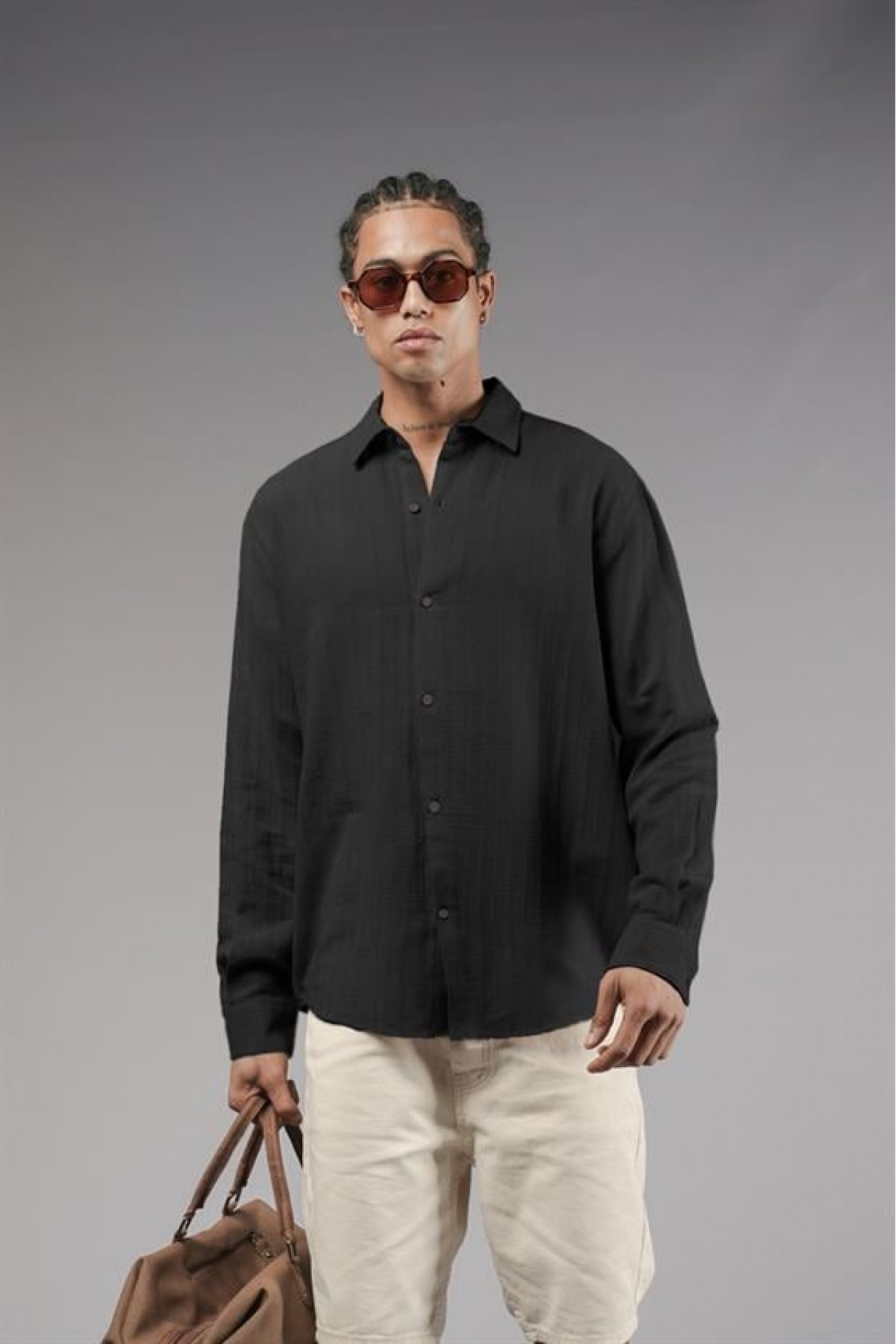 Uzun Kol Düz Keten Gömlek S