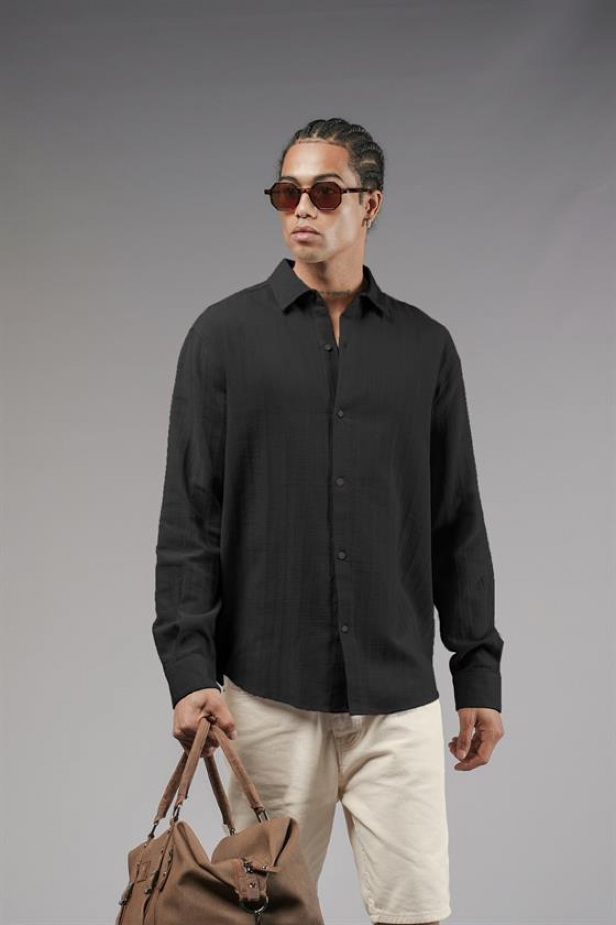 Uzun Kol Düz Keten Gömlek S